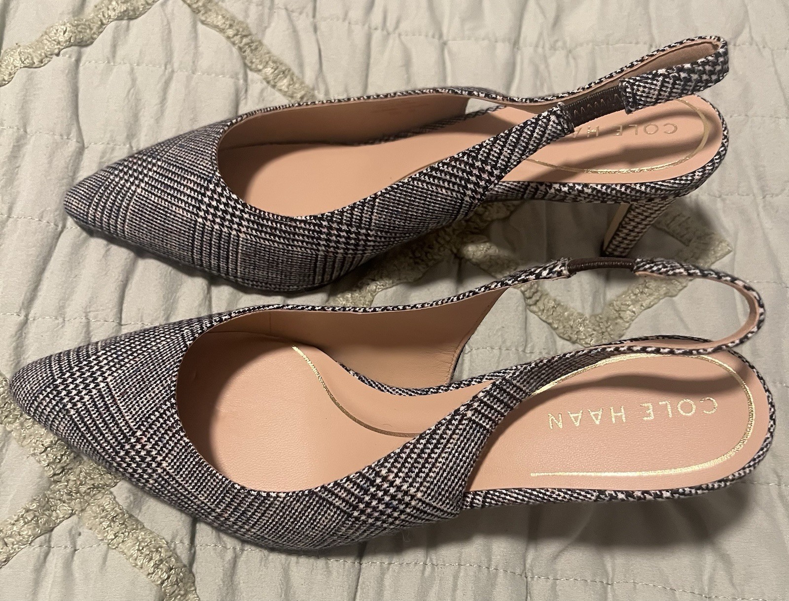 Cole Haan Women’s Plaid Textile Pointed Toe Stiletto Slingback Heels 8B