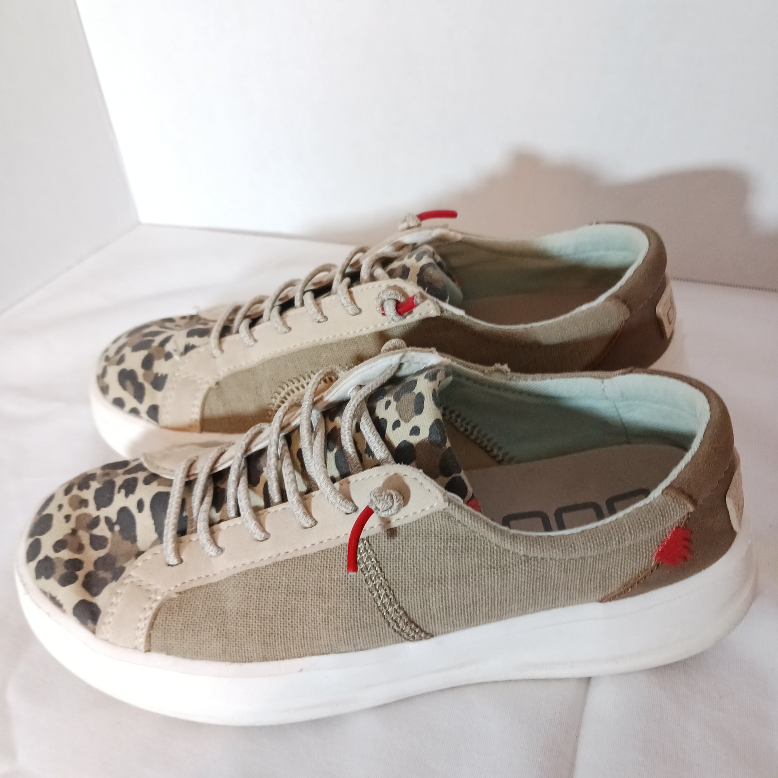 Hey Dude Karina Women’s Canvas Low Top Lace-Up Sneakers Leopard Print