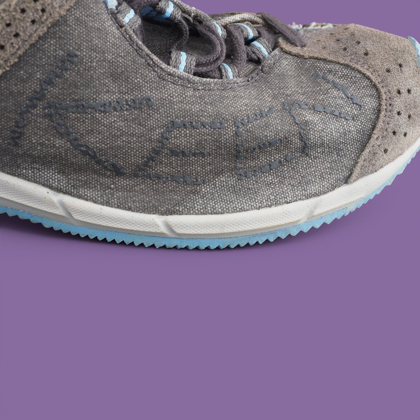 Keen Womens Gray Canvas Suede Low Top Lace Up Sneakers Light Blue Trim Size 7.5