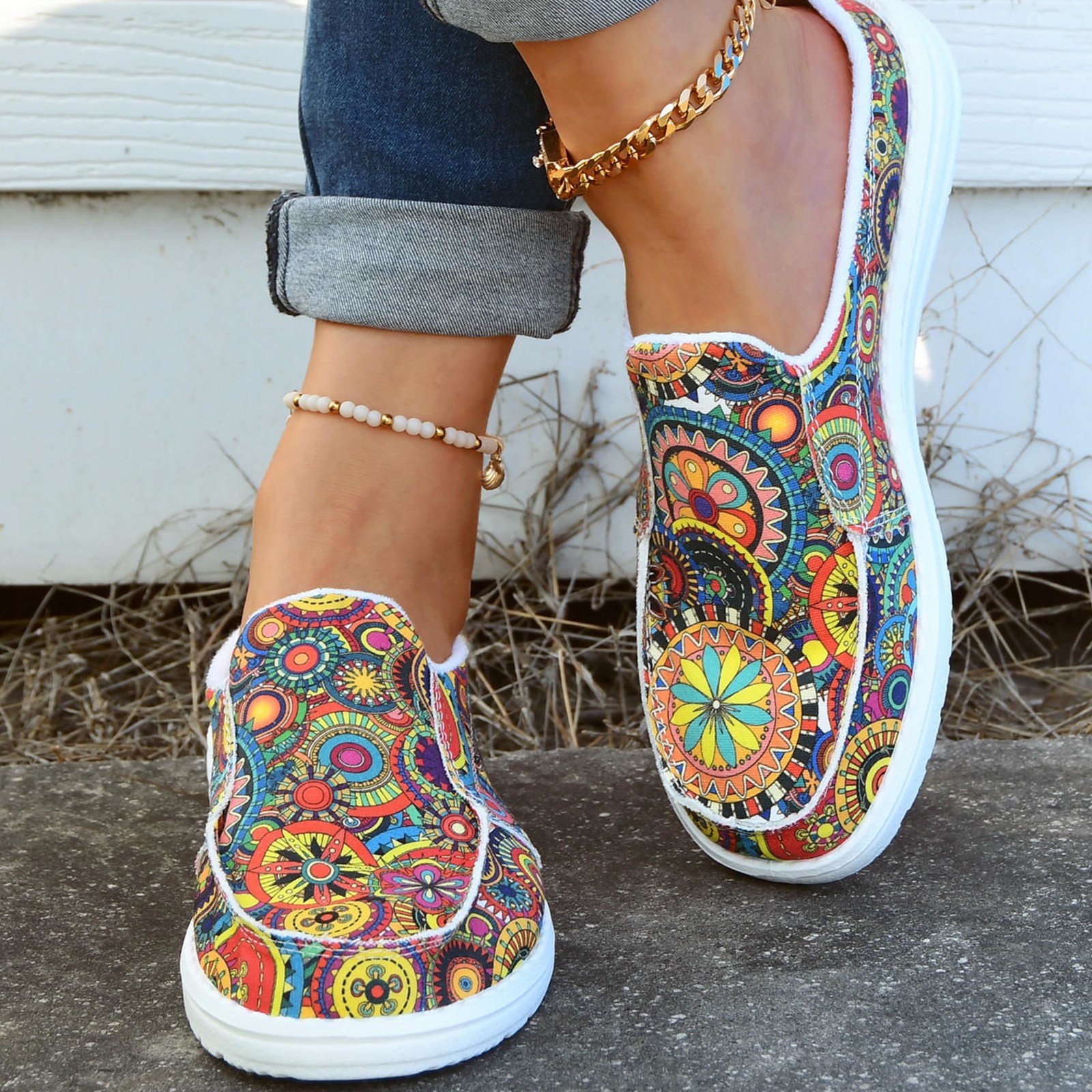 Women’s Casual Slip-On Shoes Colorful Round-Toe Flat Shoes