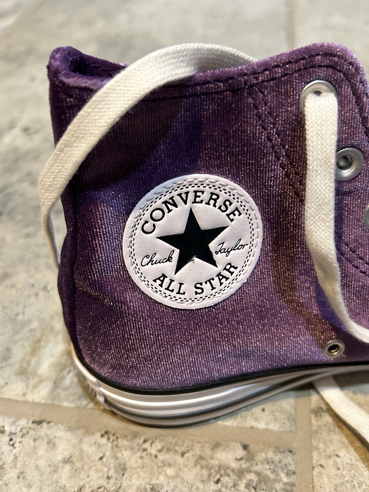 Purple Converse Size 7.5, Fuzzy outside #557931F with Plastic Shoe Storage Box
