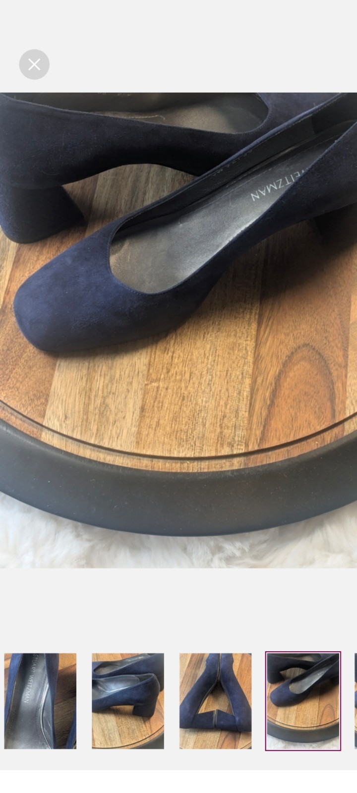 Stuart Weitzman Pumps Marymid Women 9.5M Suede Leather Navy Blue Block Heel