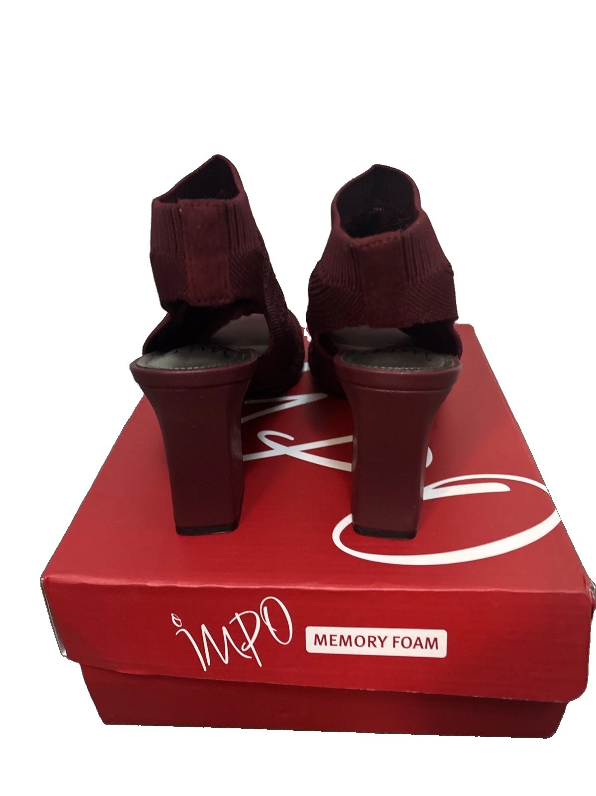 New IMPO Stretch Vansia Burgandy Block Heel Open Toe Sandal Size 8.5