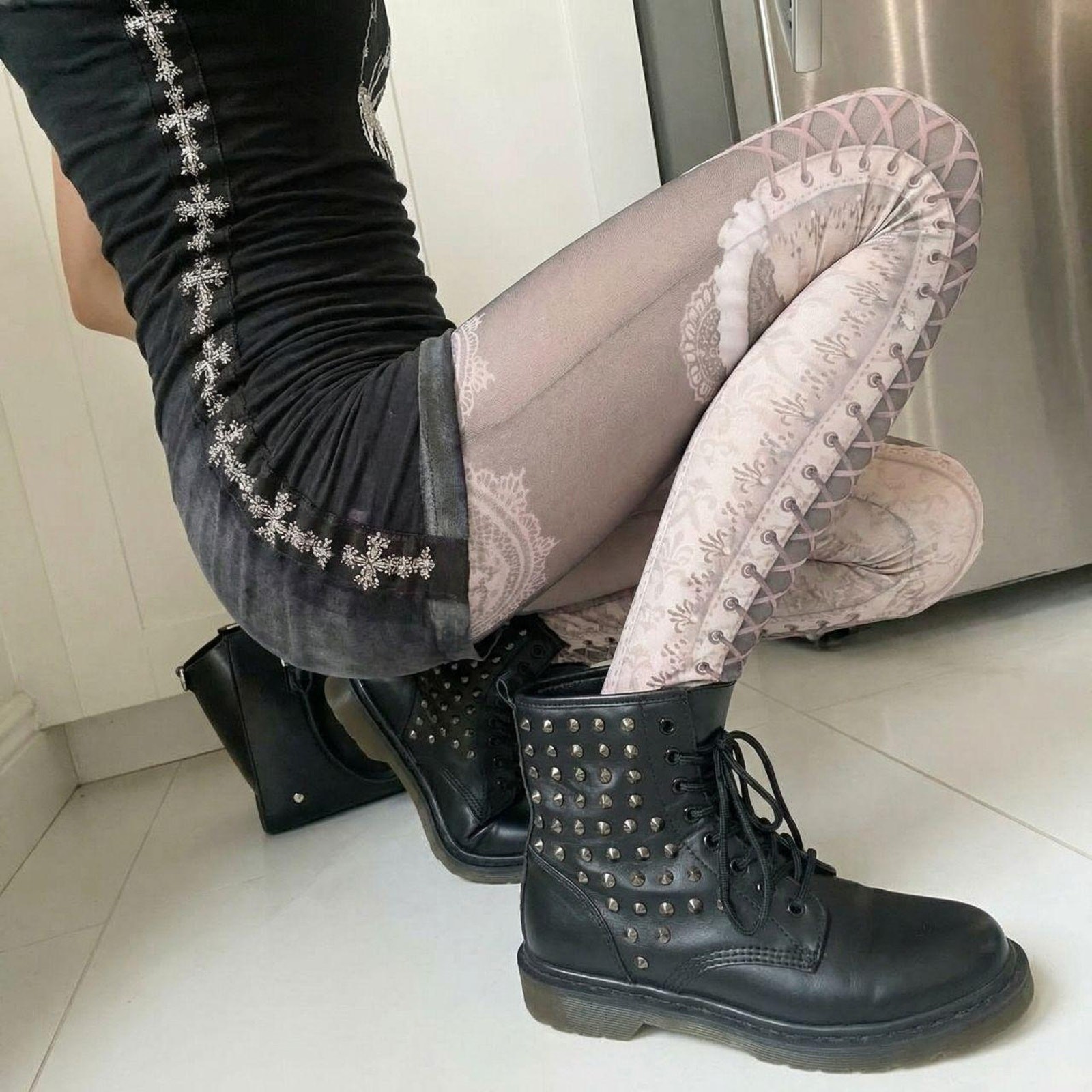 Vintage Black Studded Combat Boots Rockstar Girlfriend Indie Sleaze Archive Core