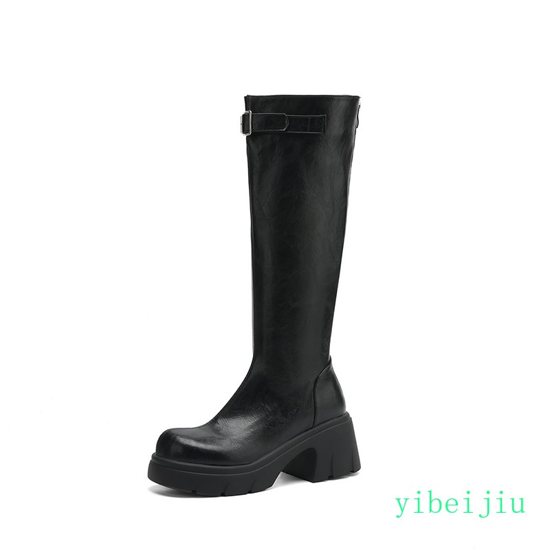 Womens Knee High Long Boots Lady Round Toe Shoes Vintage Fall Winter Chunky Heel