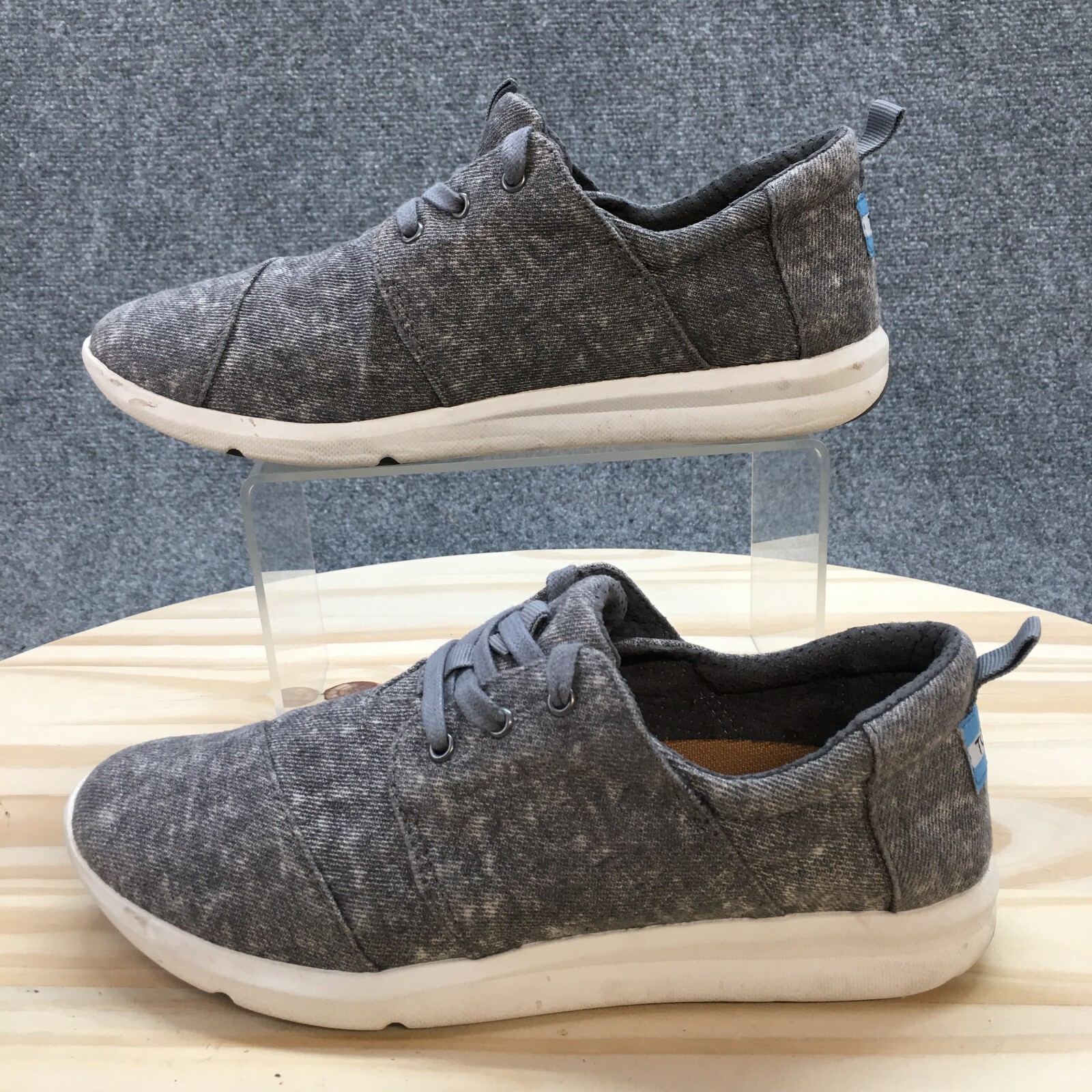 Toms Del Rey Shoes Womens 7.5 Casual Sneakers Walking Gra Fabric Lace Up Comfort