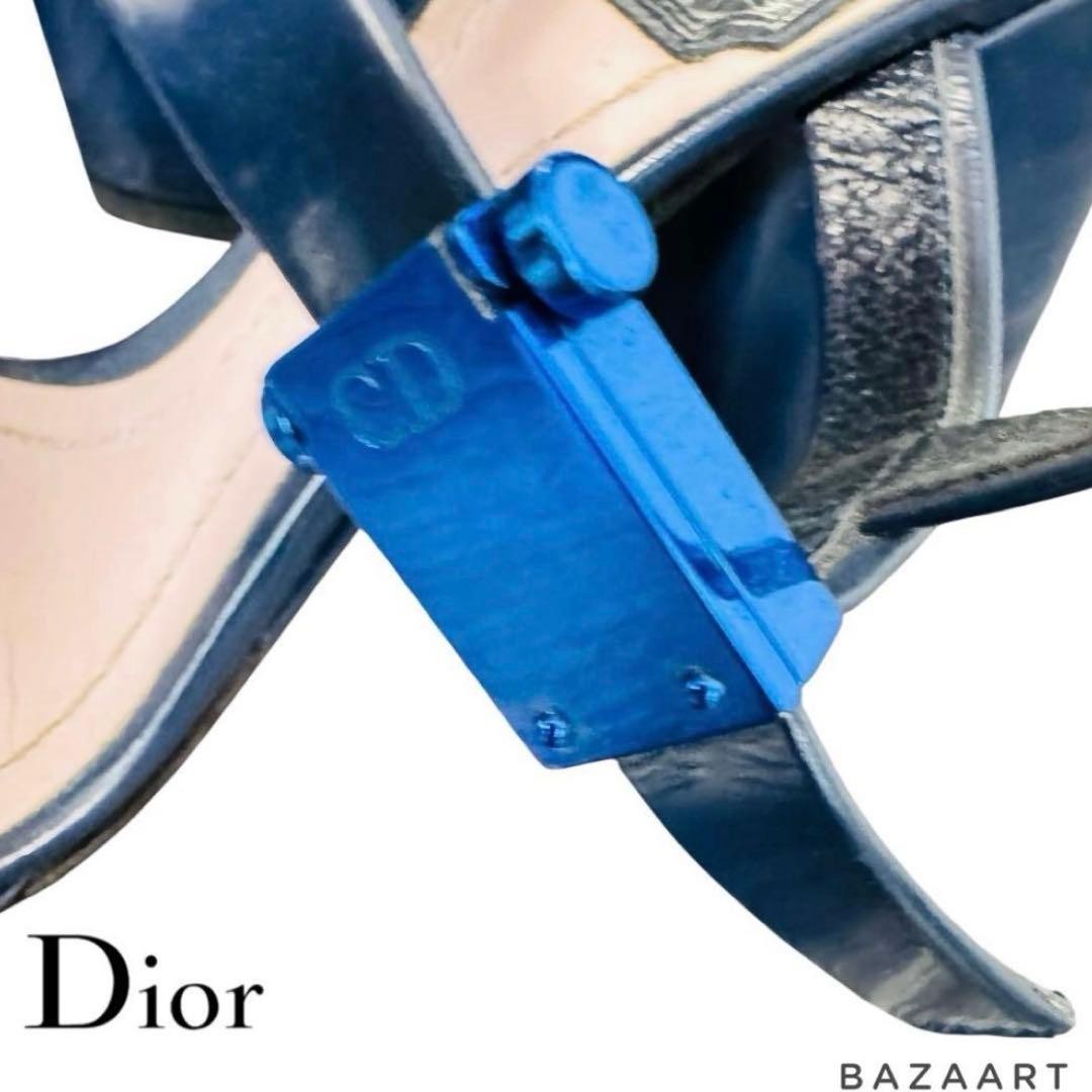 Christian Dior Sandals Navy 34.5 22cm Leather Chunky Heel Women’s Shoes