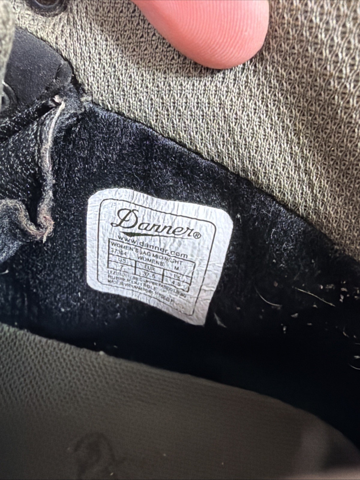 Danner Jag Mid Night Boots Womens 7 Black Leather/Mesh Hiking Trail Waterproof