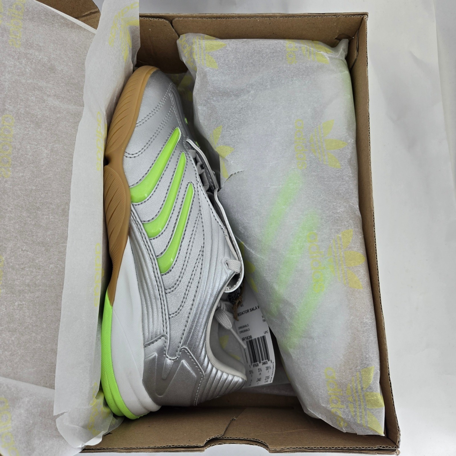 Adidas Predator Sala W Silver Signal Green Indoor Soccer Shoes JR1636 Womens 7