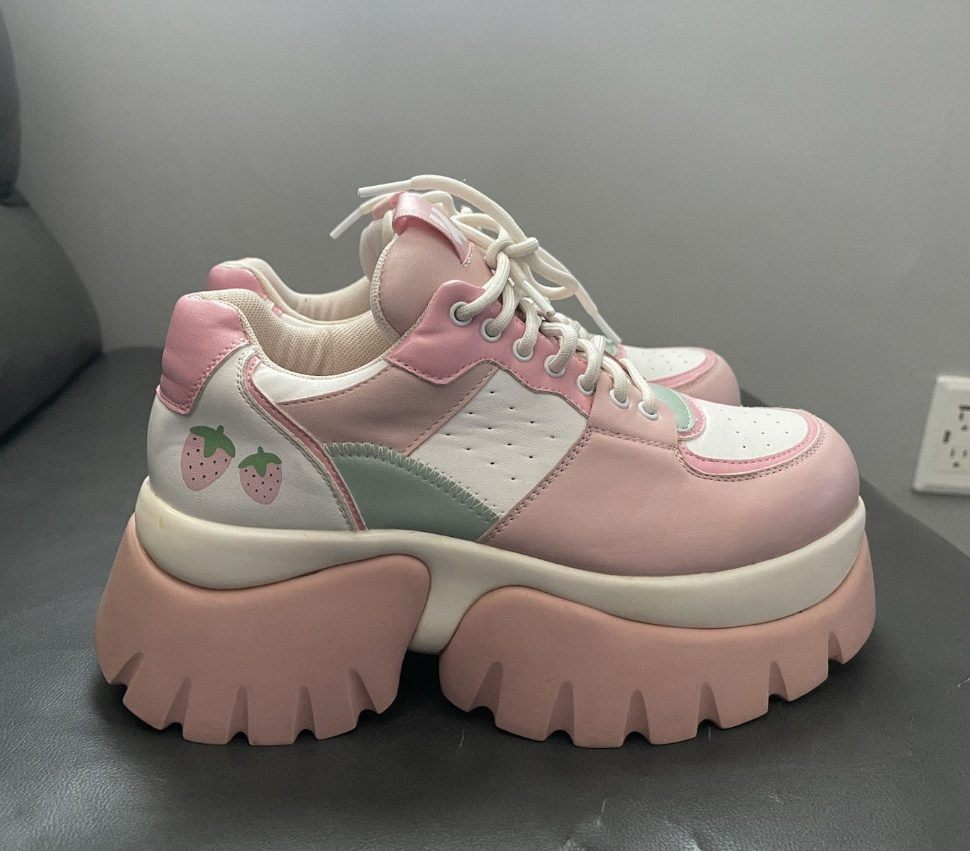 KOI Footwear Women’s Platform Lace-Up Low Top Sneakers Pink/White Strawberry