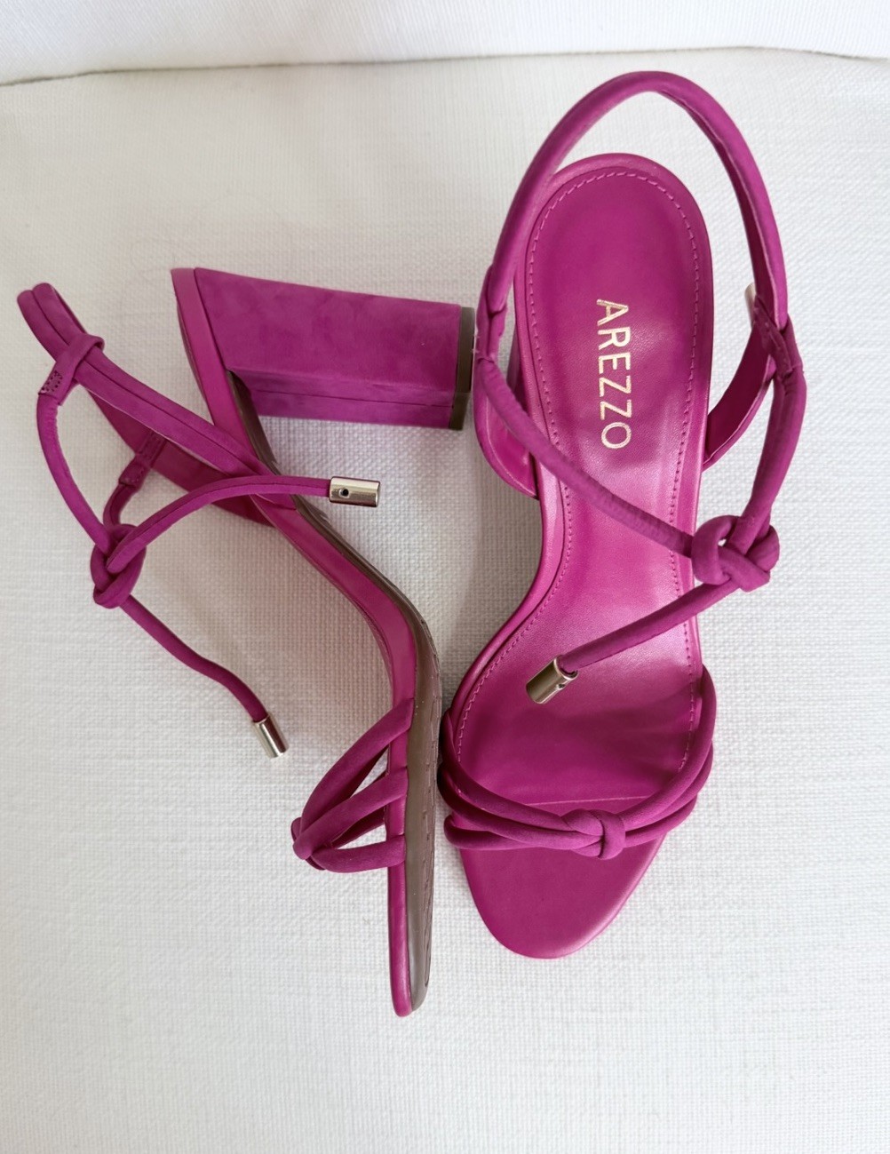 Arezzo Pink Leather Strappy Sandals Womens Block Heel Knot Tie Ankle Size 8 NWT