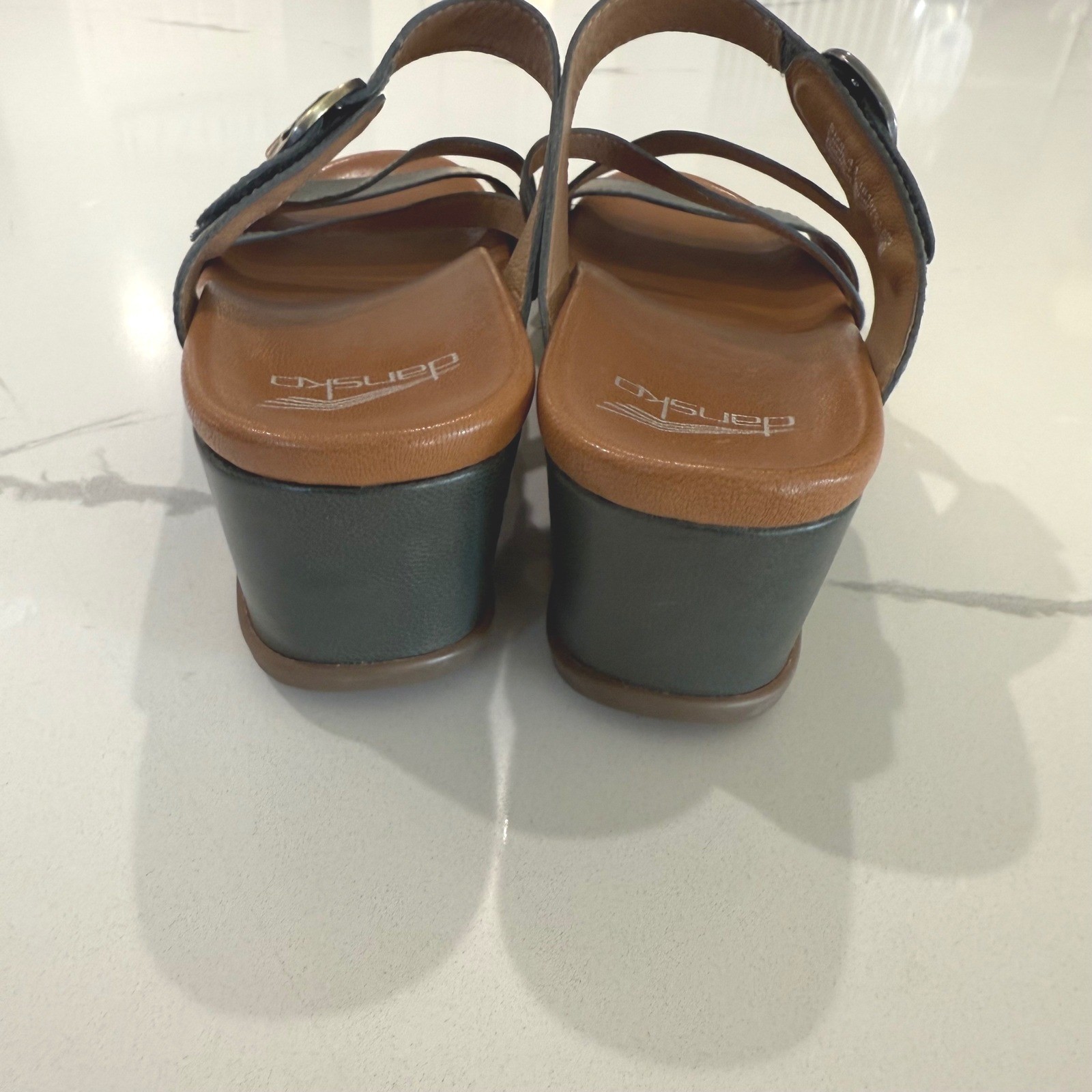 Dansko Ana Womens Gray Blue Leather Strappy Wedge Sandals Size 41 Shoes 10.5-11