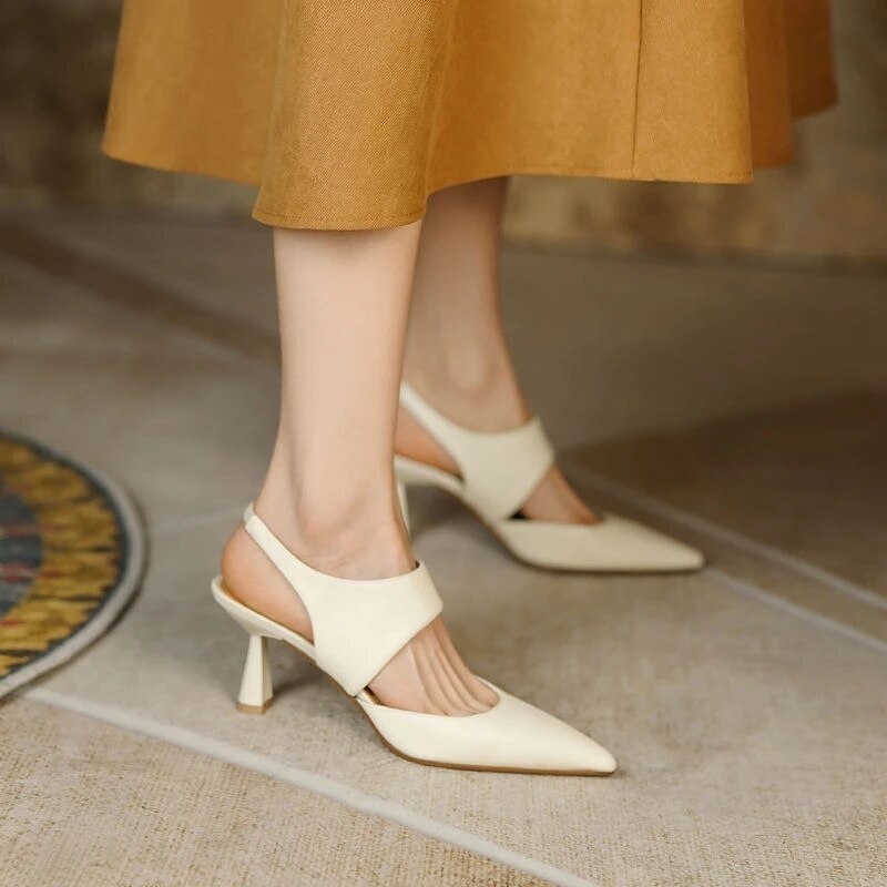 Women Sandals Back Empty Stiletto Toe Women High Heel Sandals Solid Color Shoes