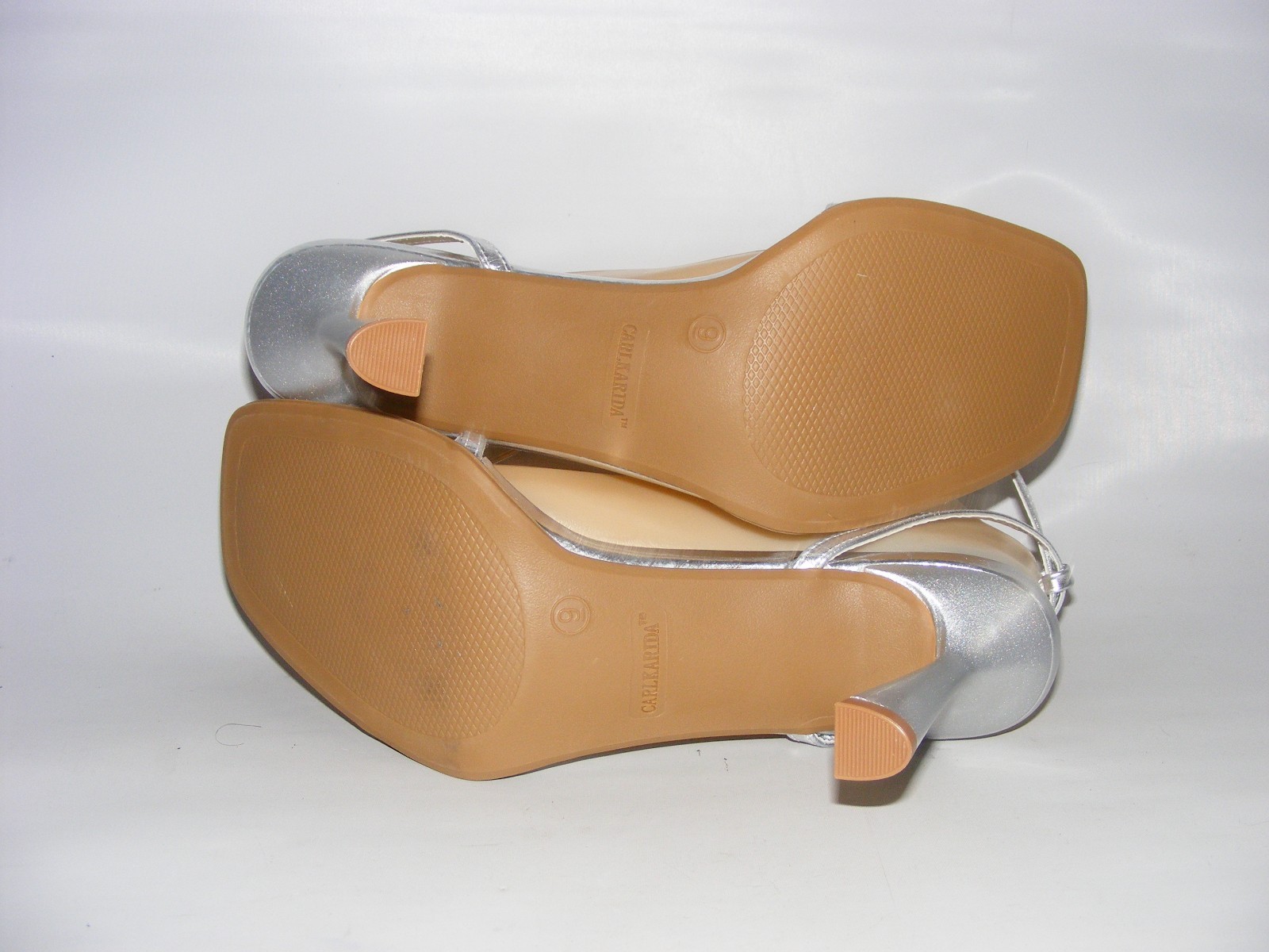 Carlkarida Women Size 11 M Silver 3.5″ High Heels ANkle Straps Sandals Open Toe