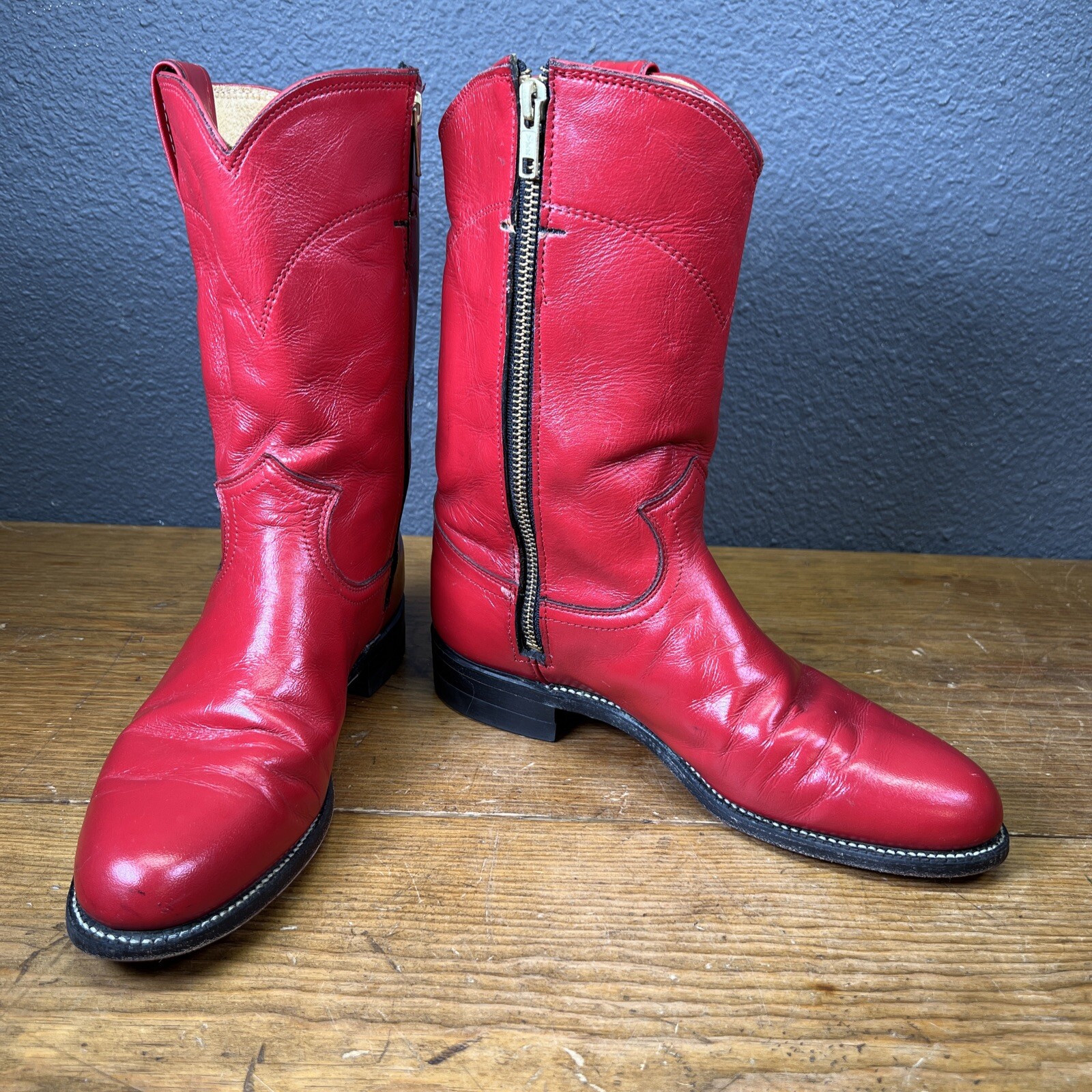 JUSTIN Western Boots 59794 3 Red Side Zip Women Sz 6 B Made In USA 90’s Vintage
