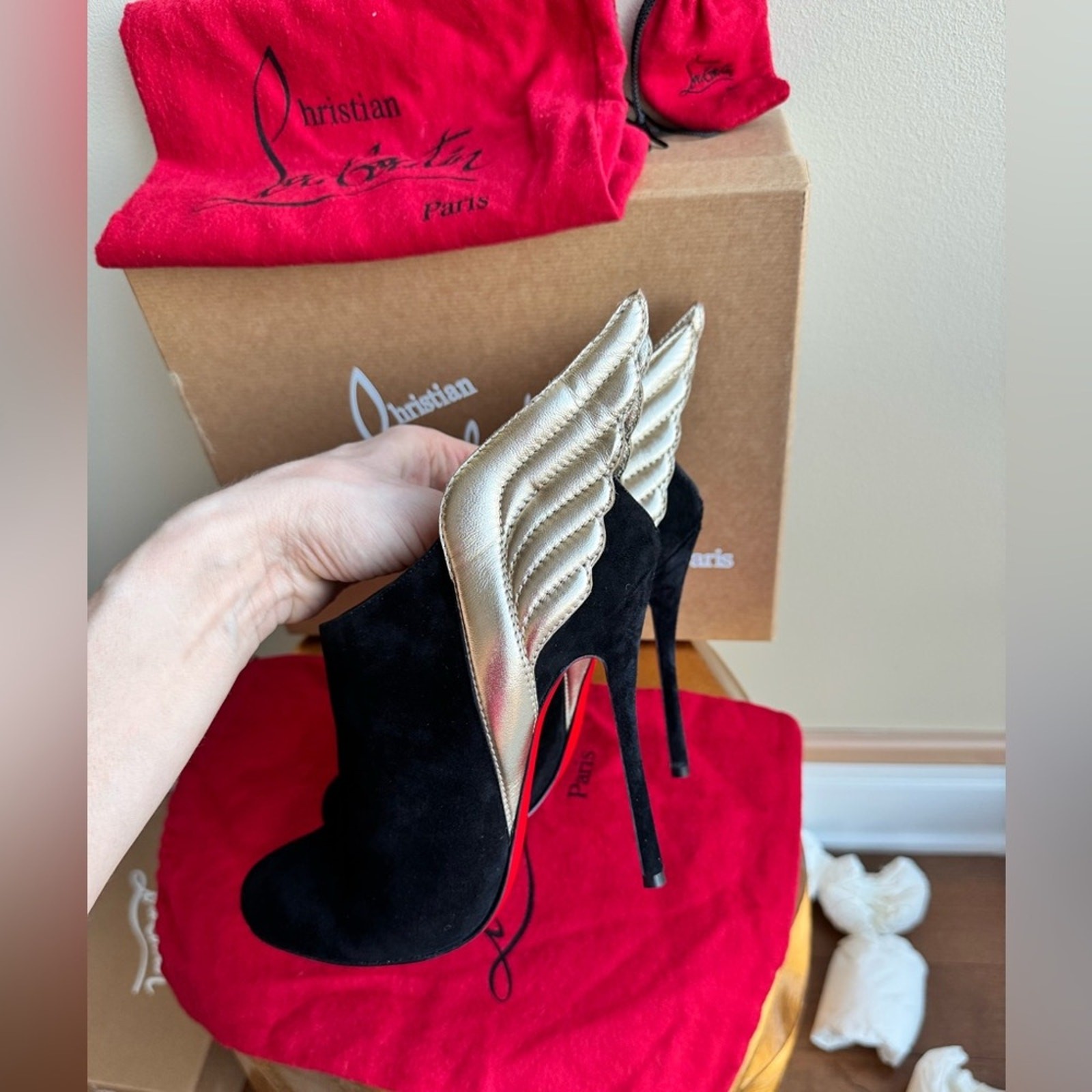 Christian Louboutin Mercura Suede Leather Boots with Wings, US Size 9 (CL 39.5)