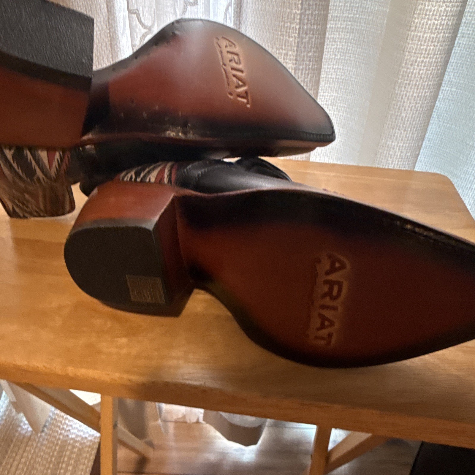 Ariat Western Ankle Boots Leather Black/Brown Pull-On Pointed Toe Embroidered