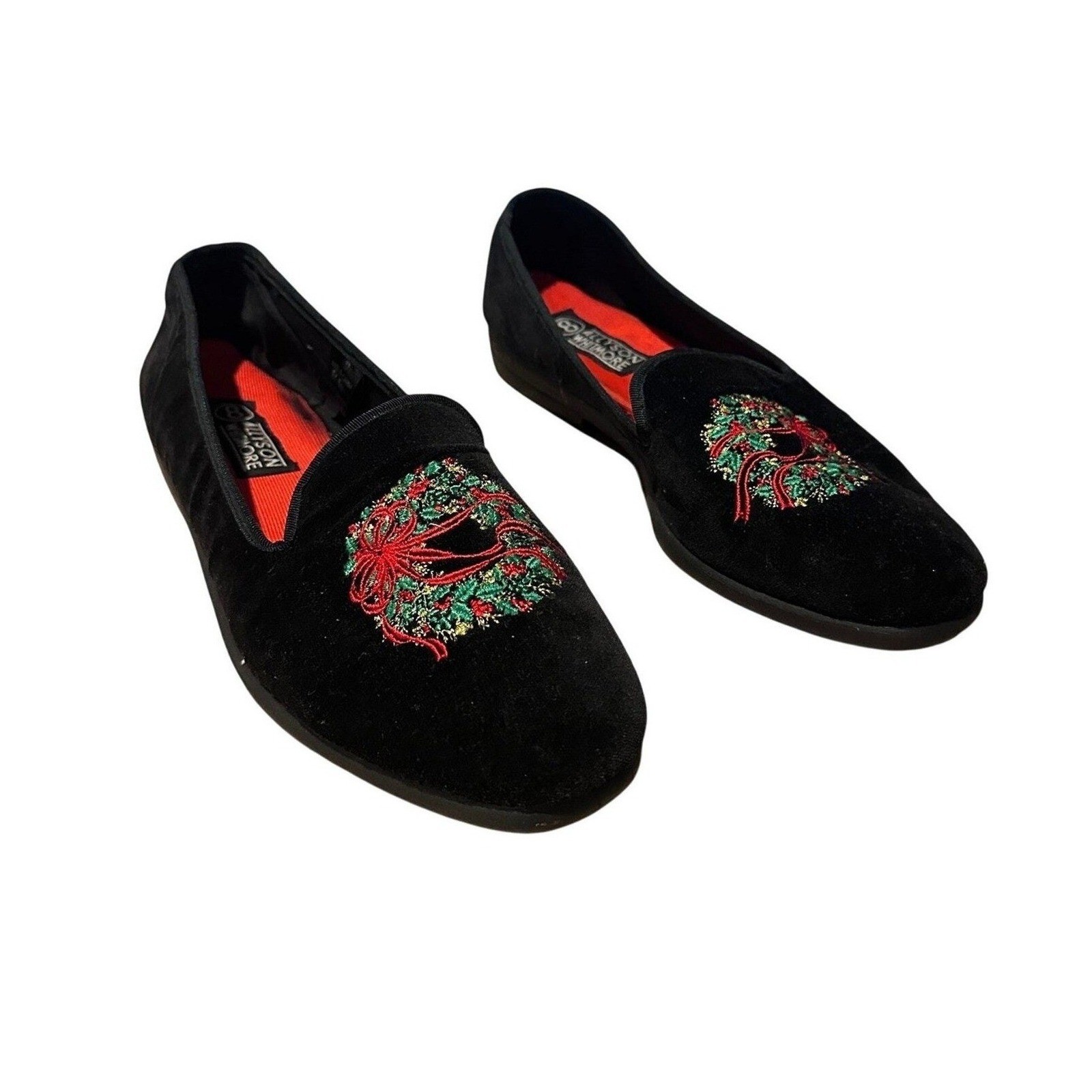 Allyson Whitmore Shoes Sz 8 Velvet Flat Embroidered Holiday Christmas Wreath