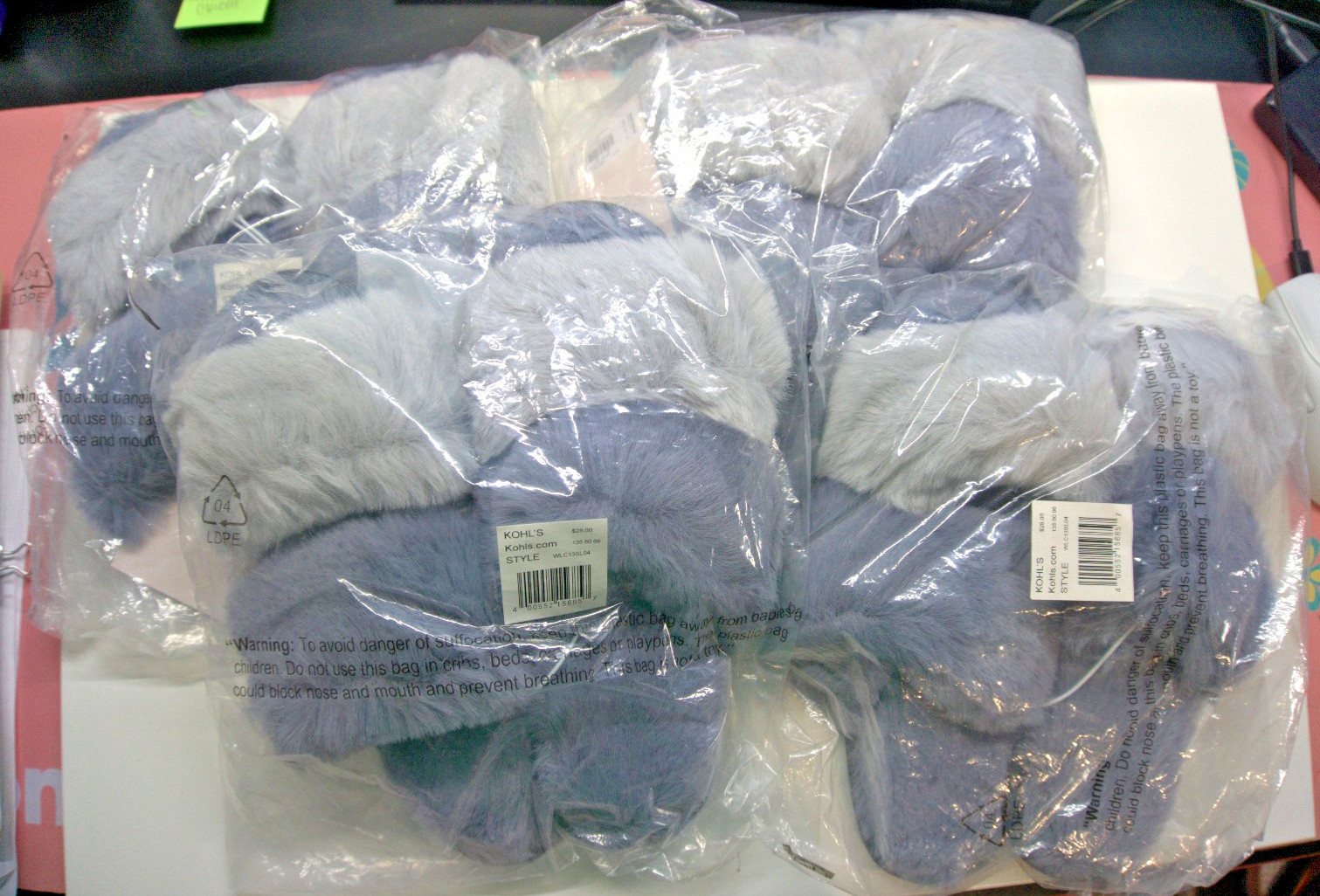 Lot of 4 – LC Lauren Conrad Double Band Faux Fur Slide Slippers Gray M 7/8