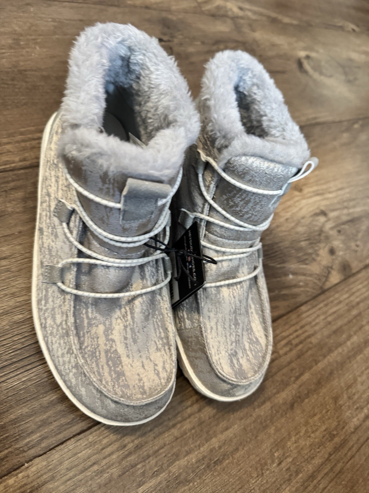 Hey Dude Women’s Gray Faux Fur Lined Lace-Up Ankle Bootie US 6 EU 37