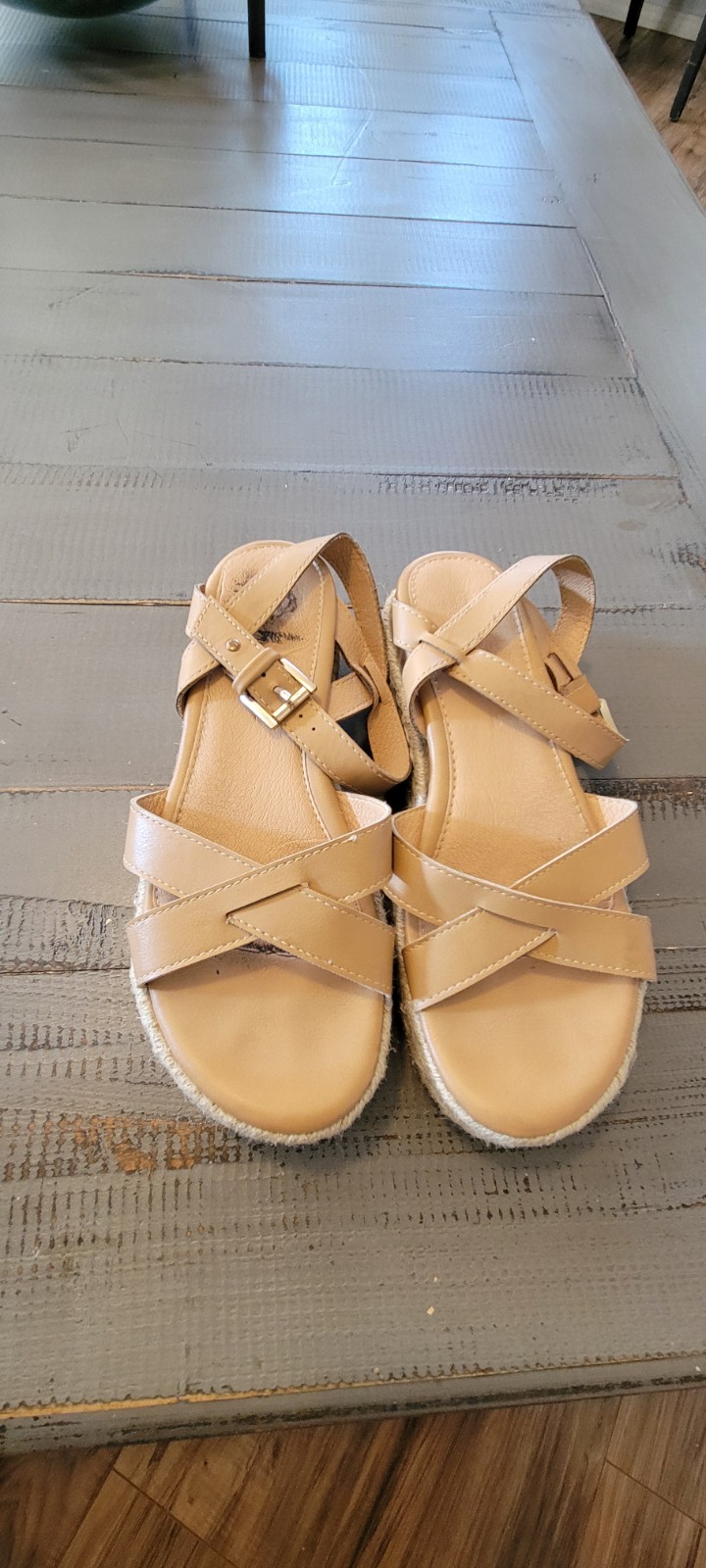 Wild Diva Women’s Tan Strappy Ankle Strap Buckle Espadrille Wedge Sandals 7.5