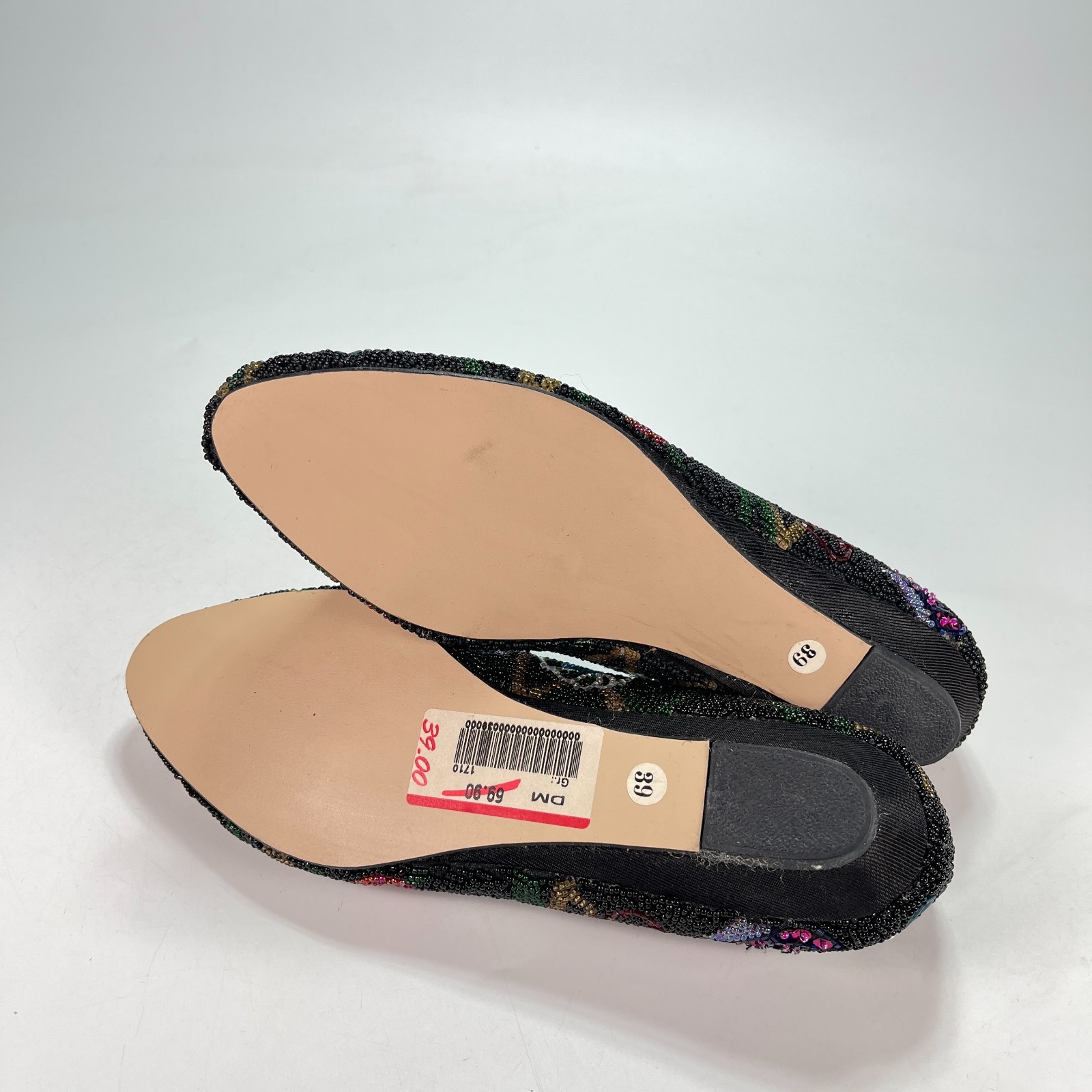 Vintage Flirt Black Beaded Floral Ballet Flats Shoes Women’s Size US 8.5 EU 39