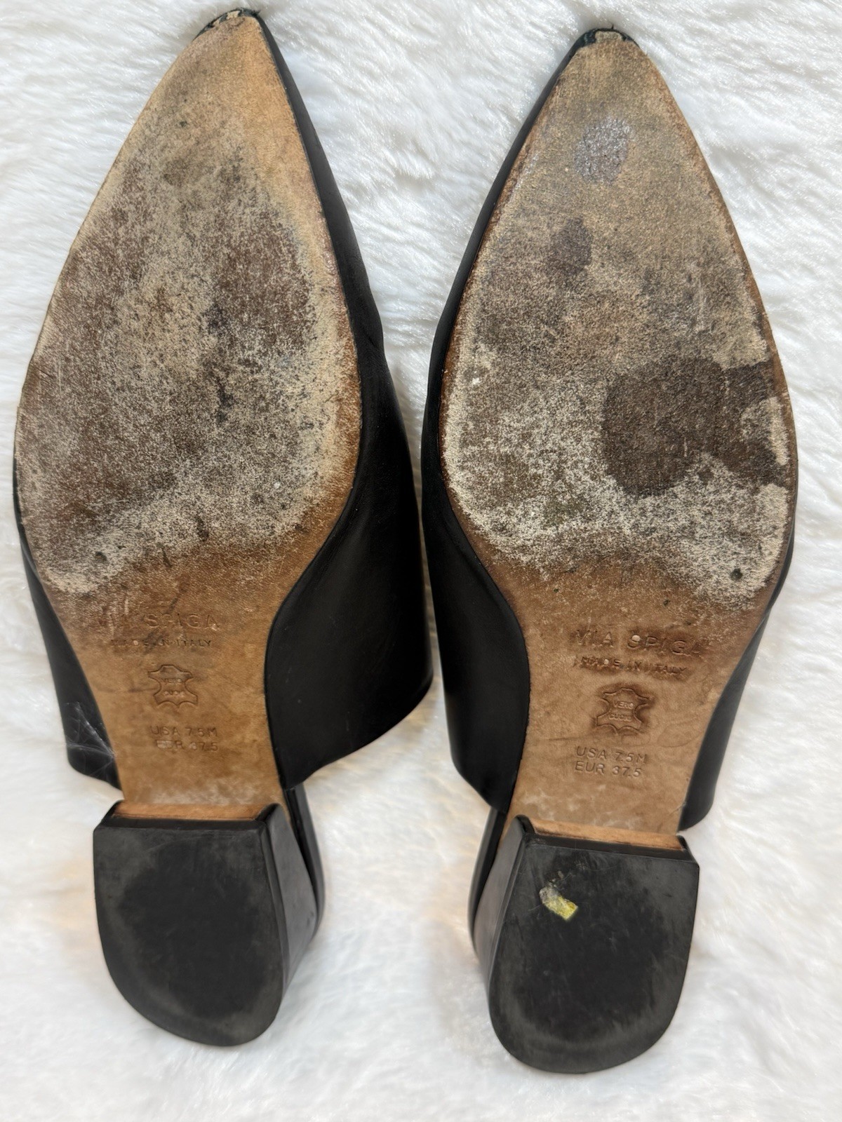 Via Spiga Women’s Leather Mule Black Size 7.5 Made In Italy 1.5 Heel. Pre-Owned