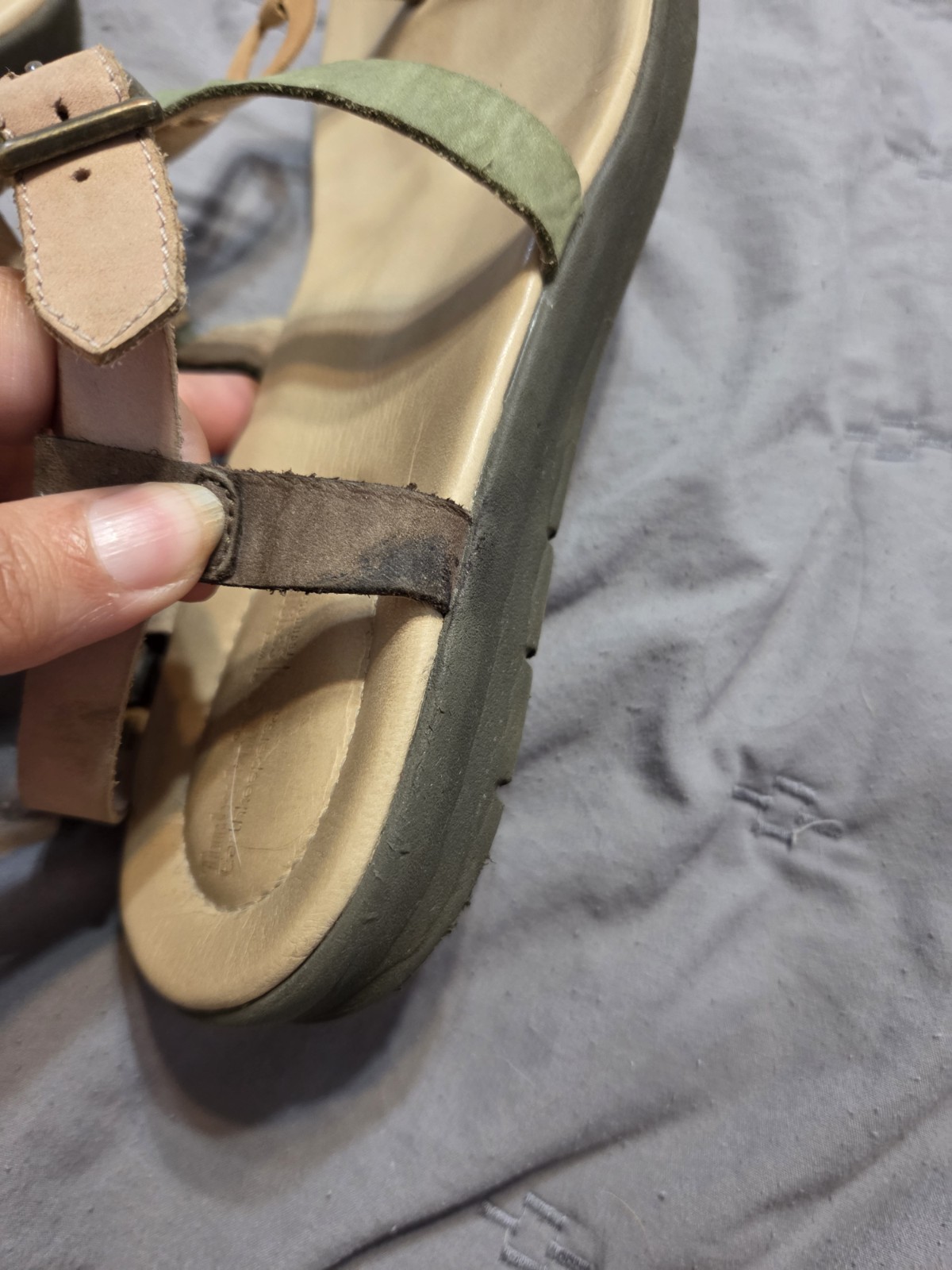 Timberland Branford Ankle Thong Sandals Leather Tan Green Pink 9 Boho Fairy