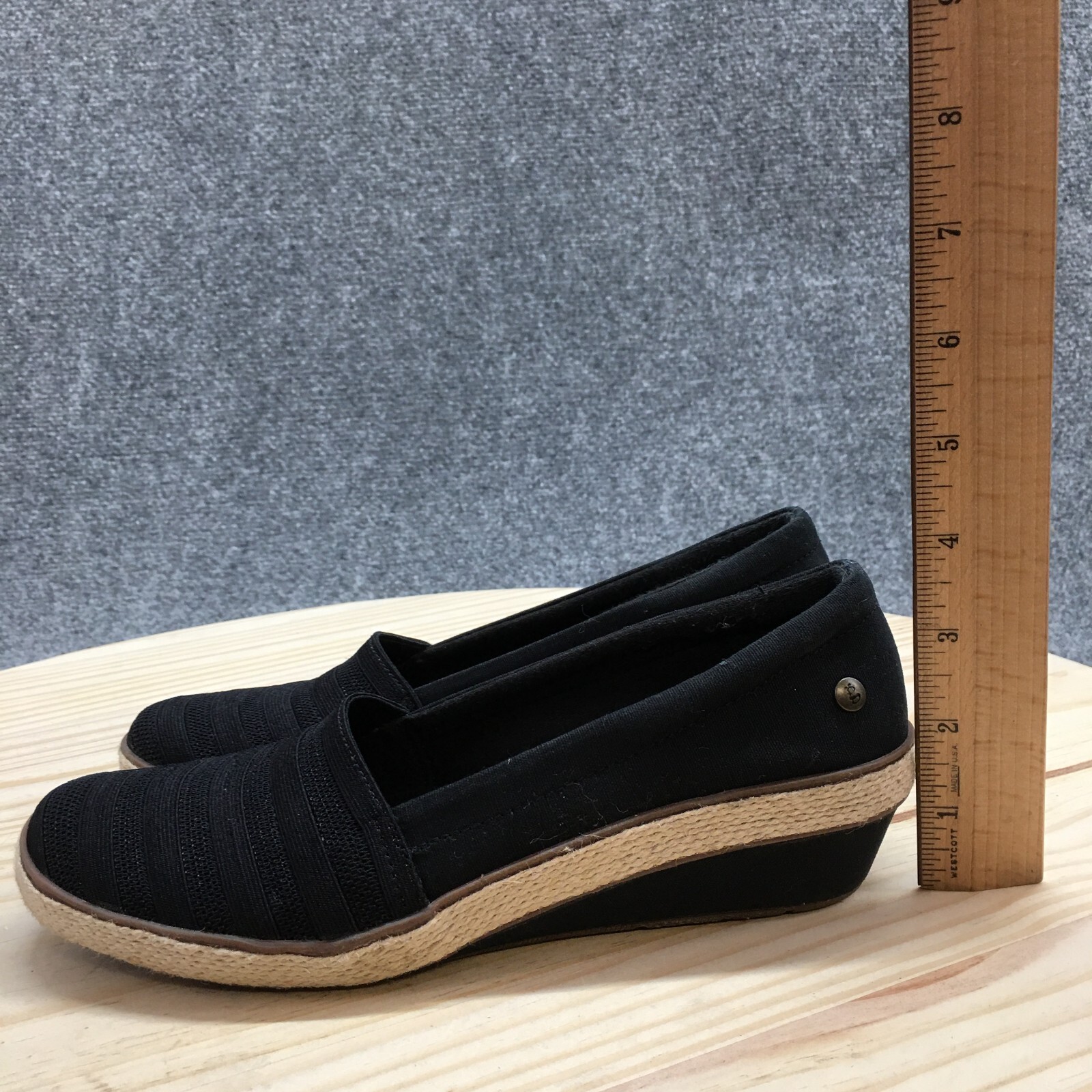 Grasshoppers Shoes Womens 6.5 M Cleo Casual Slip On Wedge Loafer Black Fabric