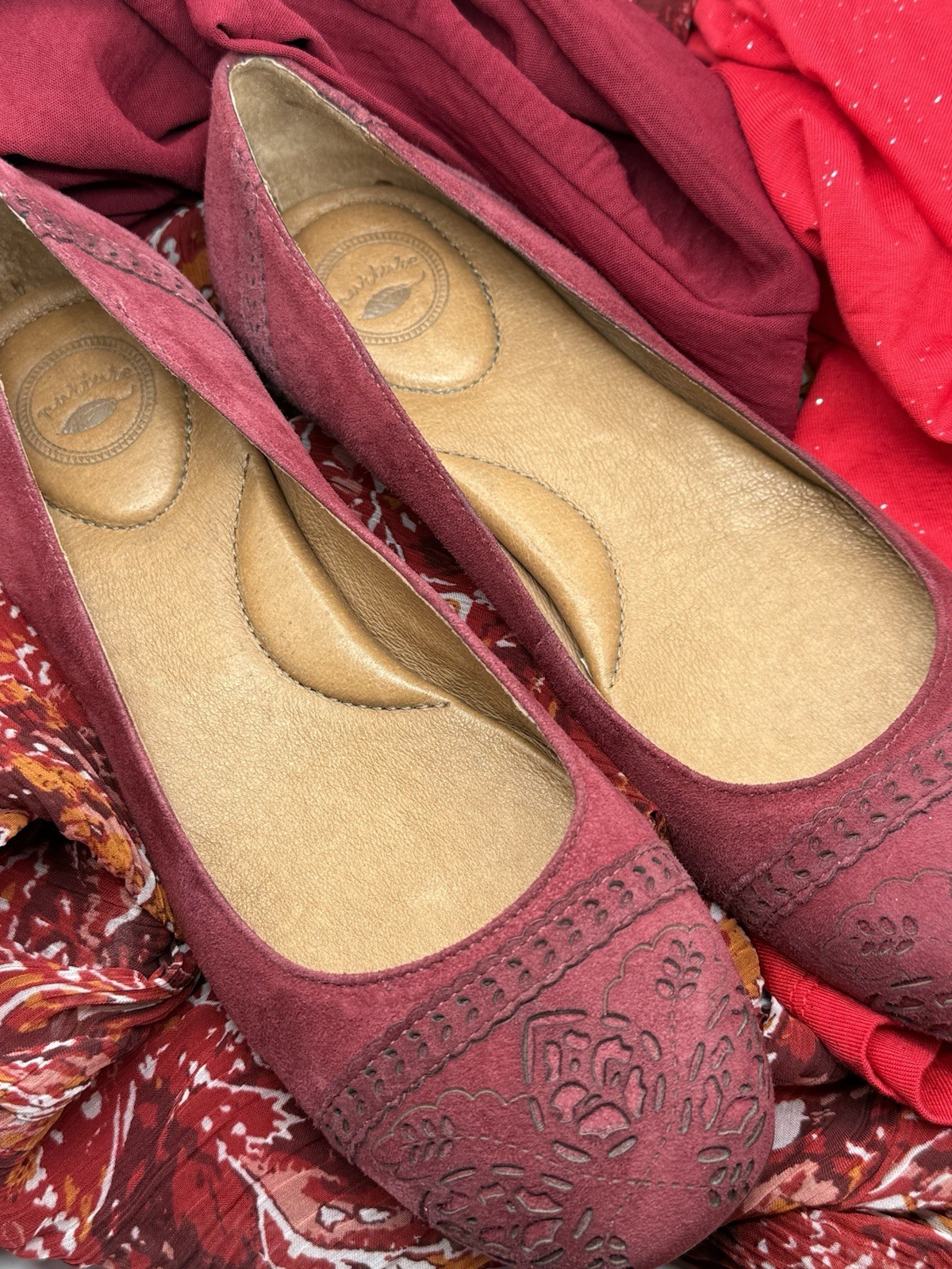 Nurture Merlot Suede Floral Laser Cut Ballet Flats Sz 6M Boho Whimsigoth