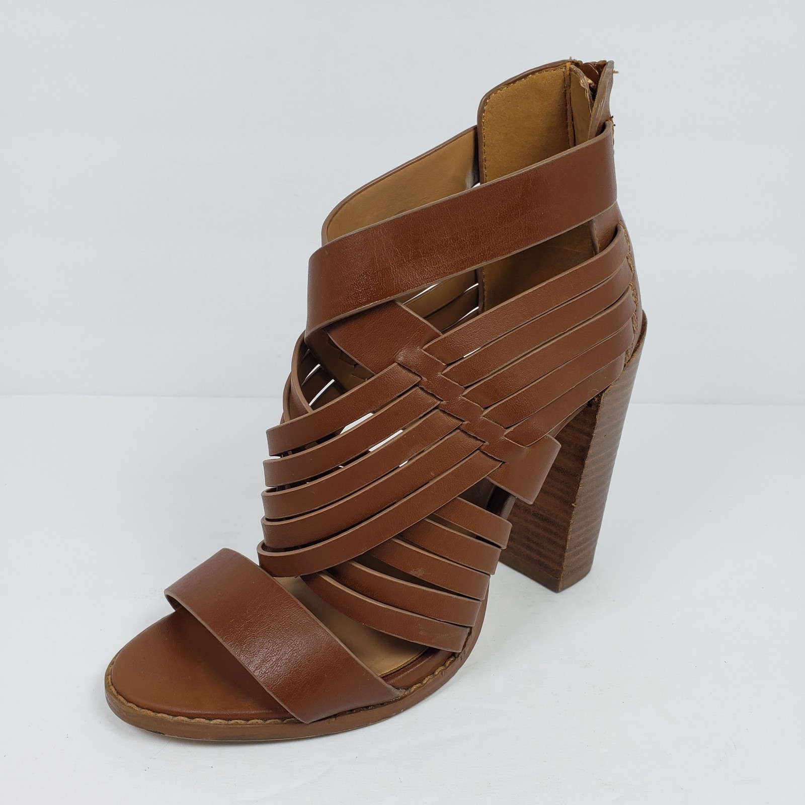Aldo Womens Size 6 Brown Strappy Formal Party 4.25″ Heeled Peep Toe Heels Shoes