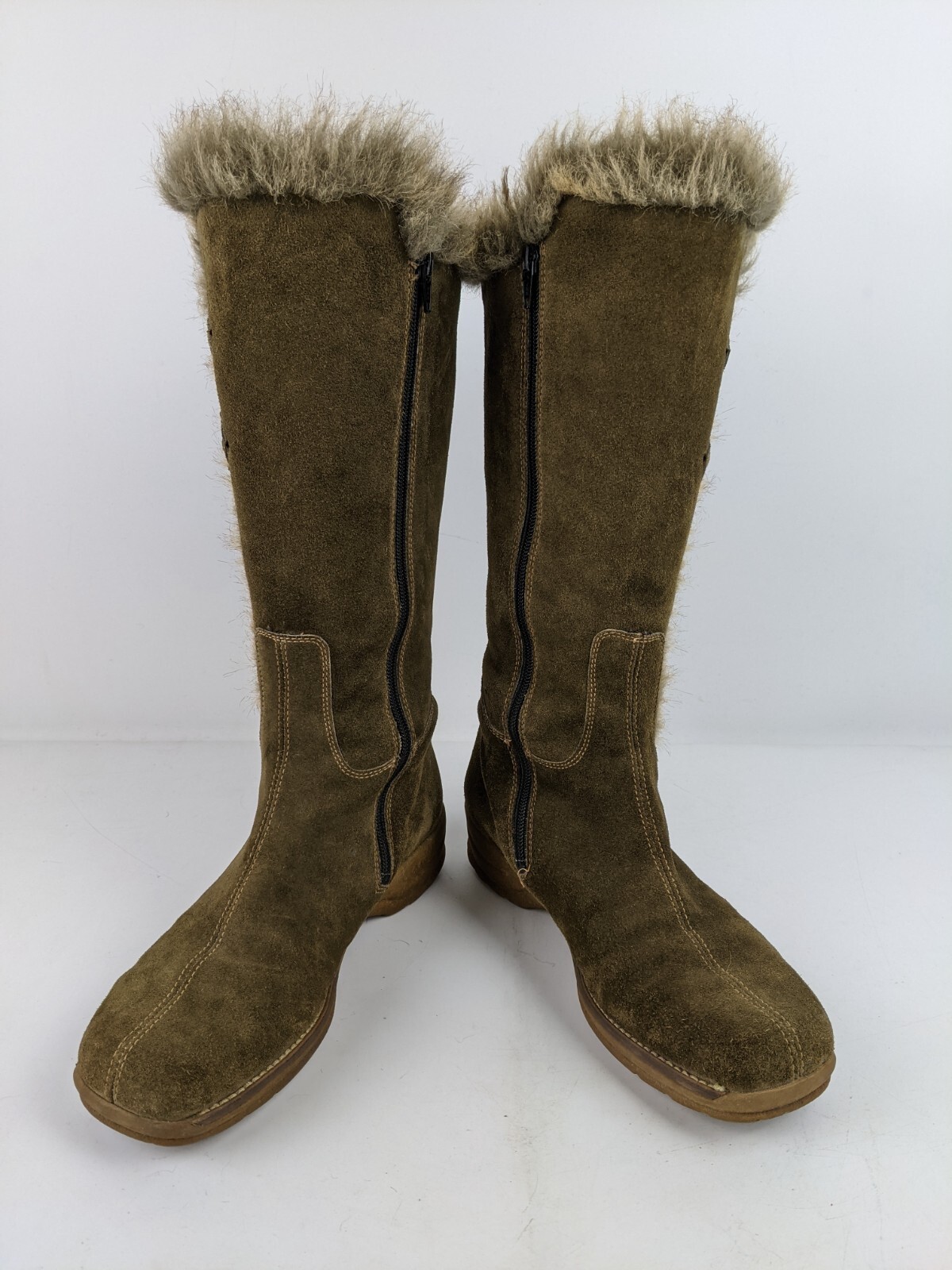 Rieker Faux Fur Lined Olive Side Zip Boots Size 39 US Size 8.5 Winter Fall
