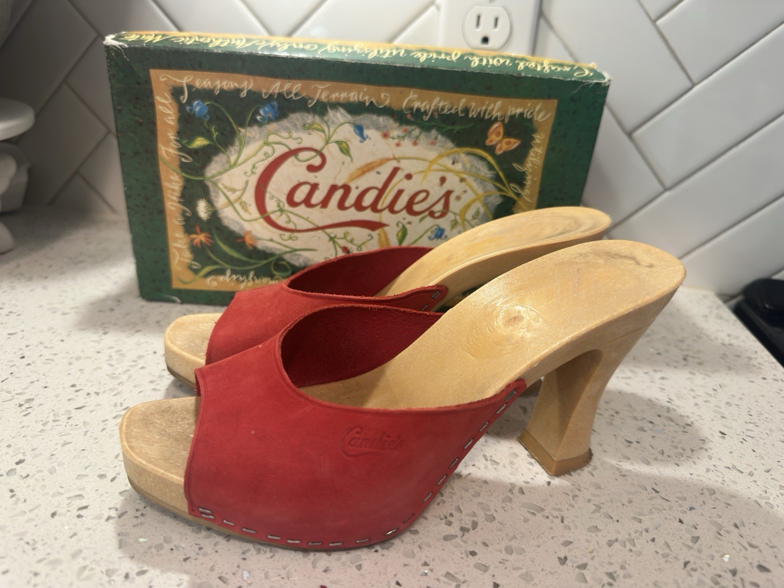 Vintage 1980s Candies Original Sandals High Heels Slides Red Leather 6 /37 Inbox
