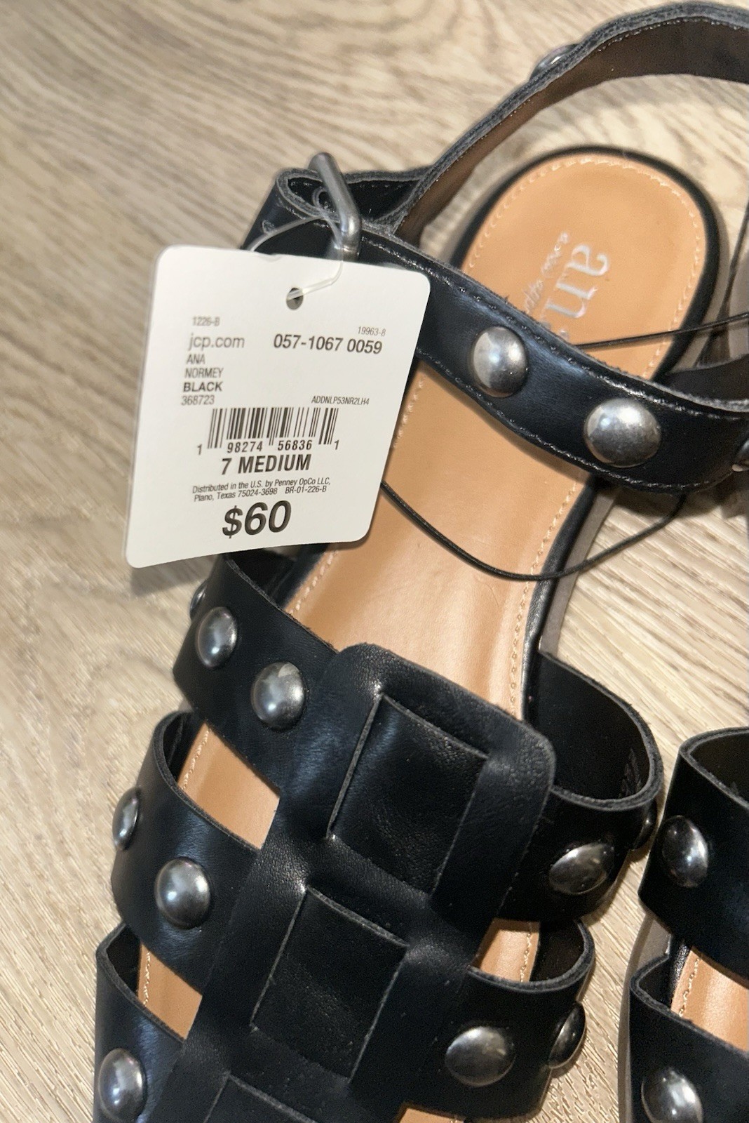 a.n.a Black Studded Strappy Ankle Strap Sandals Faux Leather Buckle 7 M