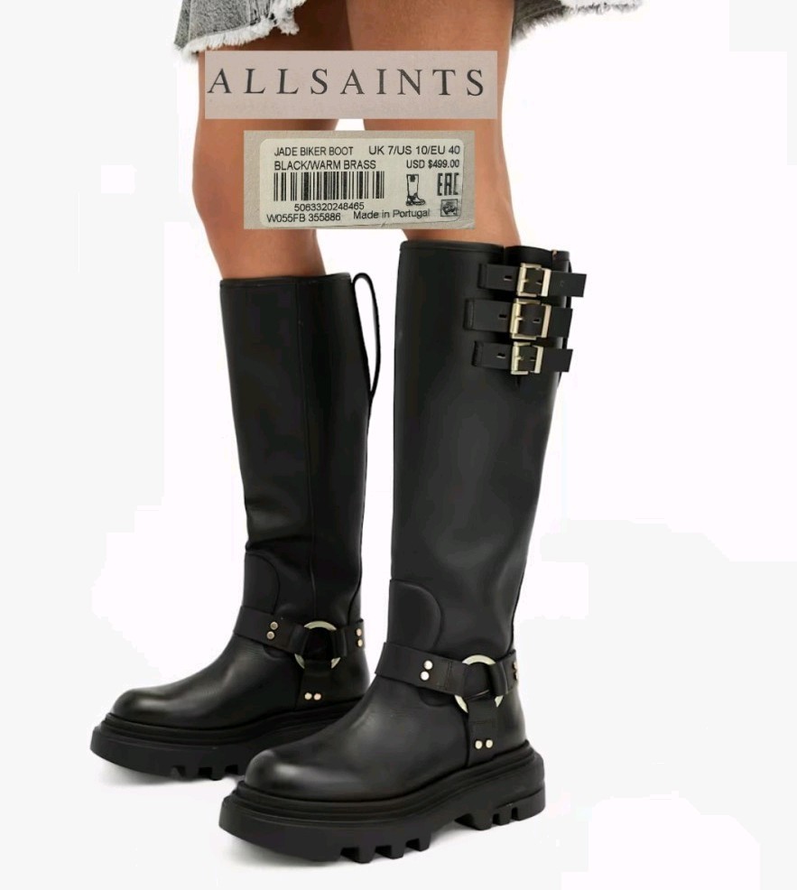 $499 AllSaints Jade Leather Biker Moto Buckle Harness Matrix Portugal Goth 10 40