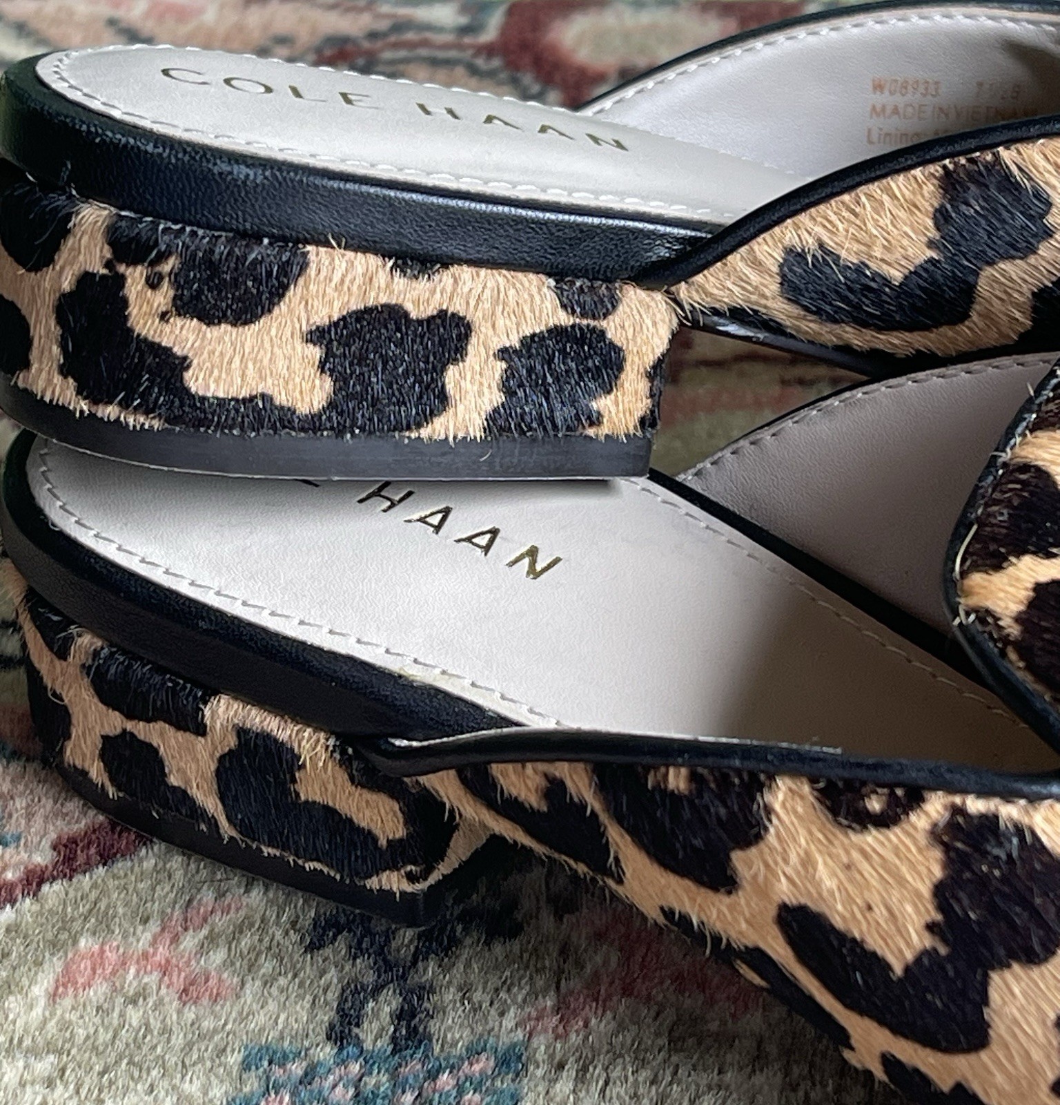Cole Hann 7.5 Piper Leopard Print Calf Hair Mules
