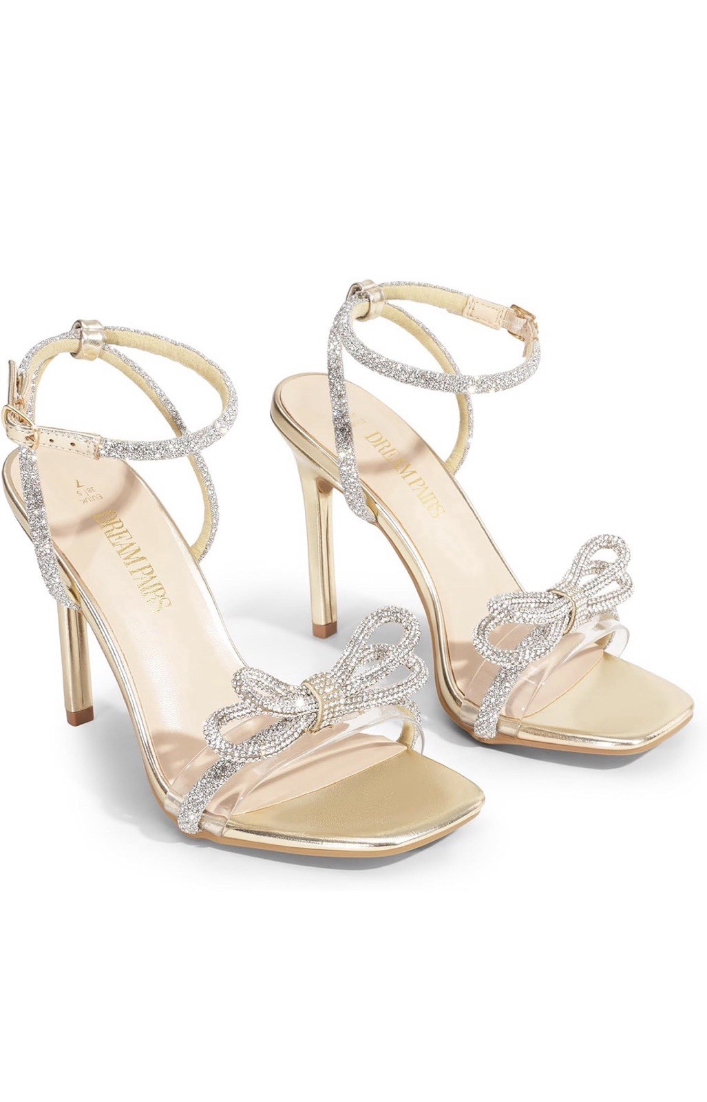 Dream Pairs Gold Faux Silk Rhinestone Bow Ankle Strap Open Toe Heels 8