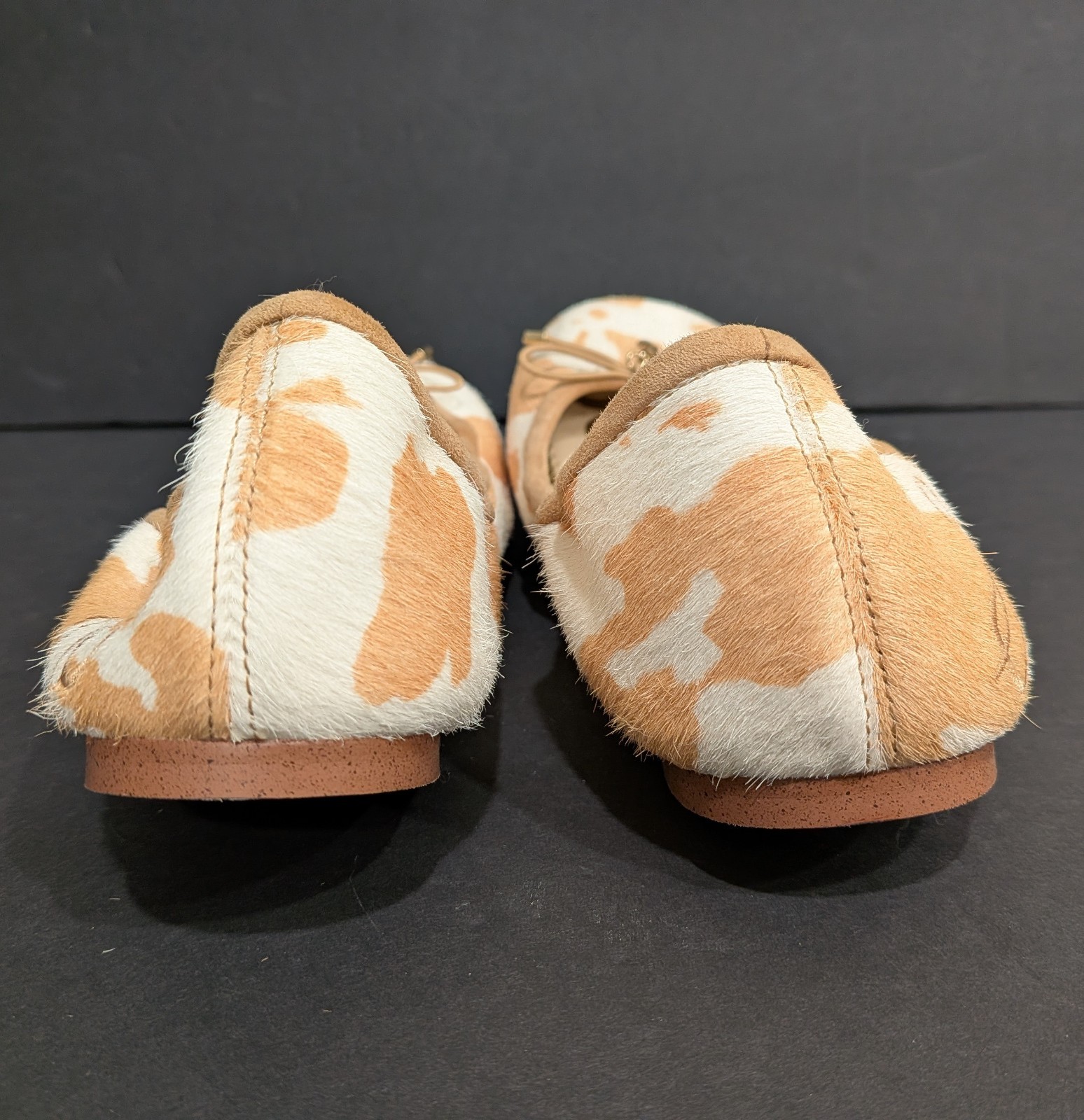 Sam Edelman NWT Felicia Cow Print Calf Hair Ballet Flats Ivory Tan Bow 8.5