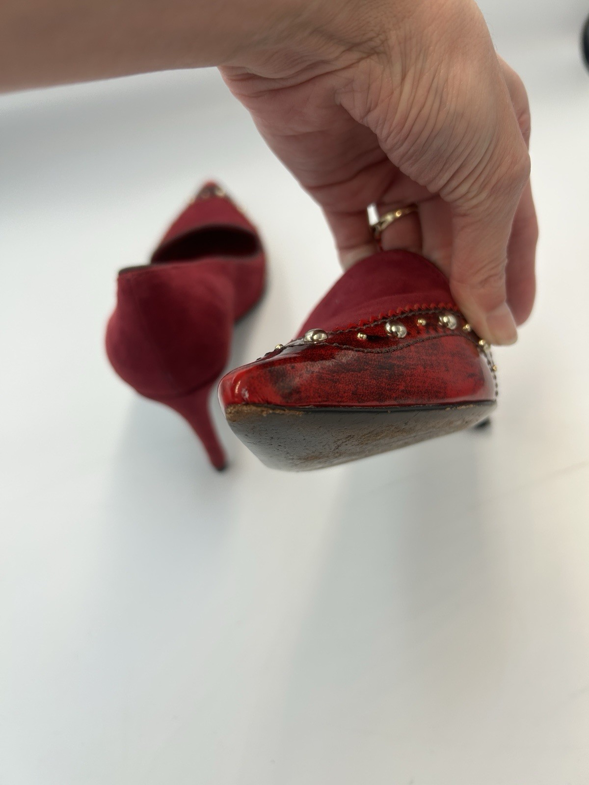 TORY BURCH Fuschia/Red Monroe Suede Patent Leather Pumps 9 Stunning Pre-loved