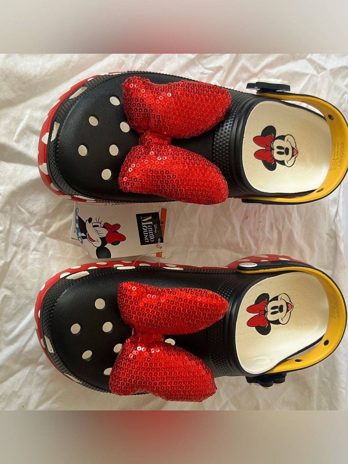 NEW Disney X Crocs Women Minnie Mouse Platform Clog Sequin Bow Whimsical collab