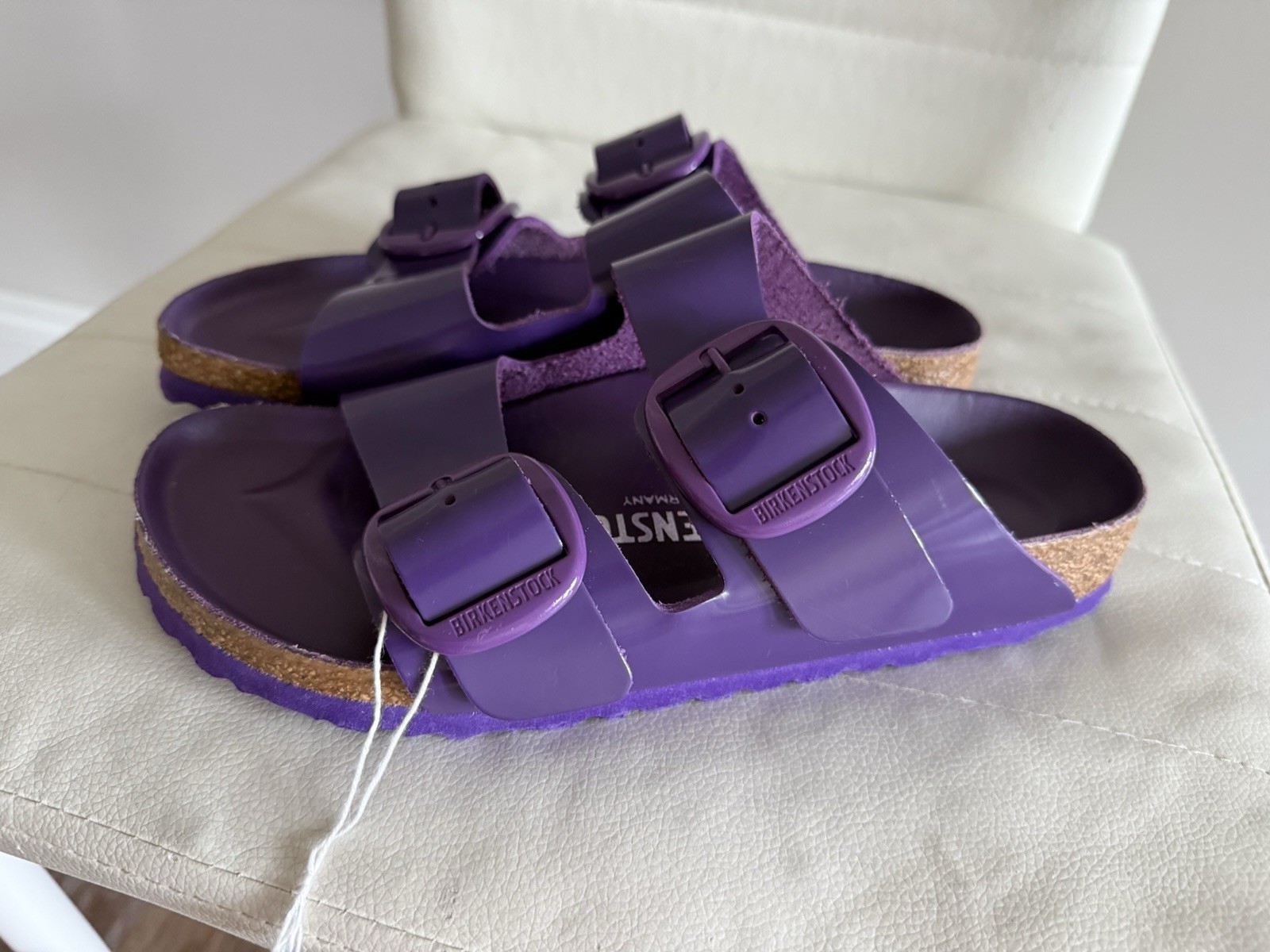 BIRKENSTOCK LEATHER SHINY DOUBLE BUCKLE SLIDE ON SANDALS SIZE 37 GERMANY