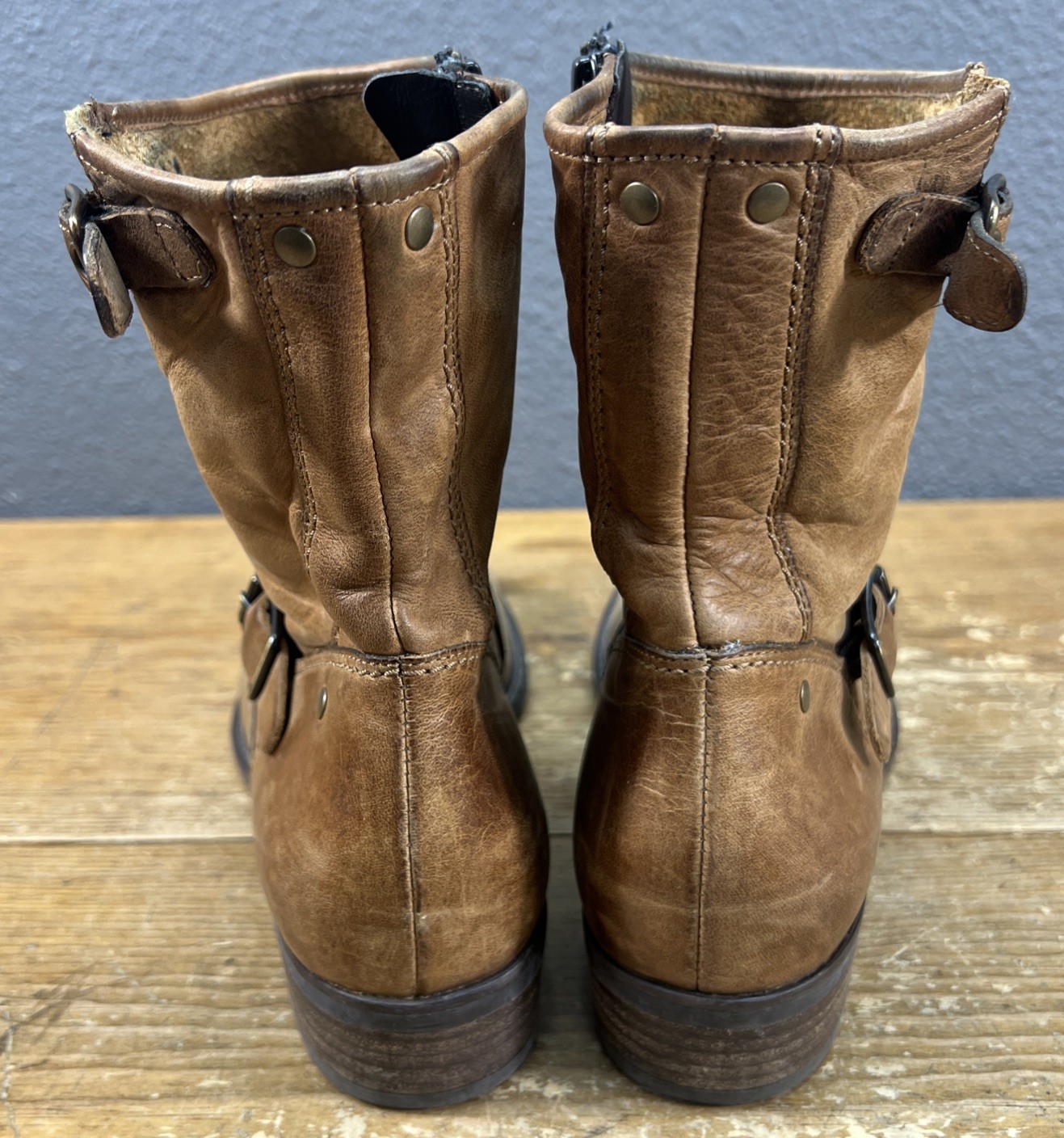 Paul Green Nathan Brown Moto Biker Braided Zip Up Boots Size 7.5 UK 5.5 Leather
