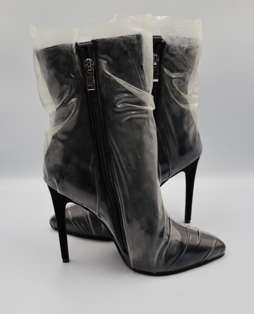 Bootie Stiletto Heels Pull On Pointed Toe Zipper PU-Leather Formal Fashion