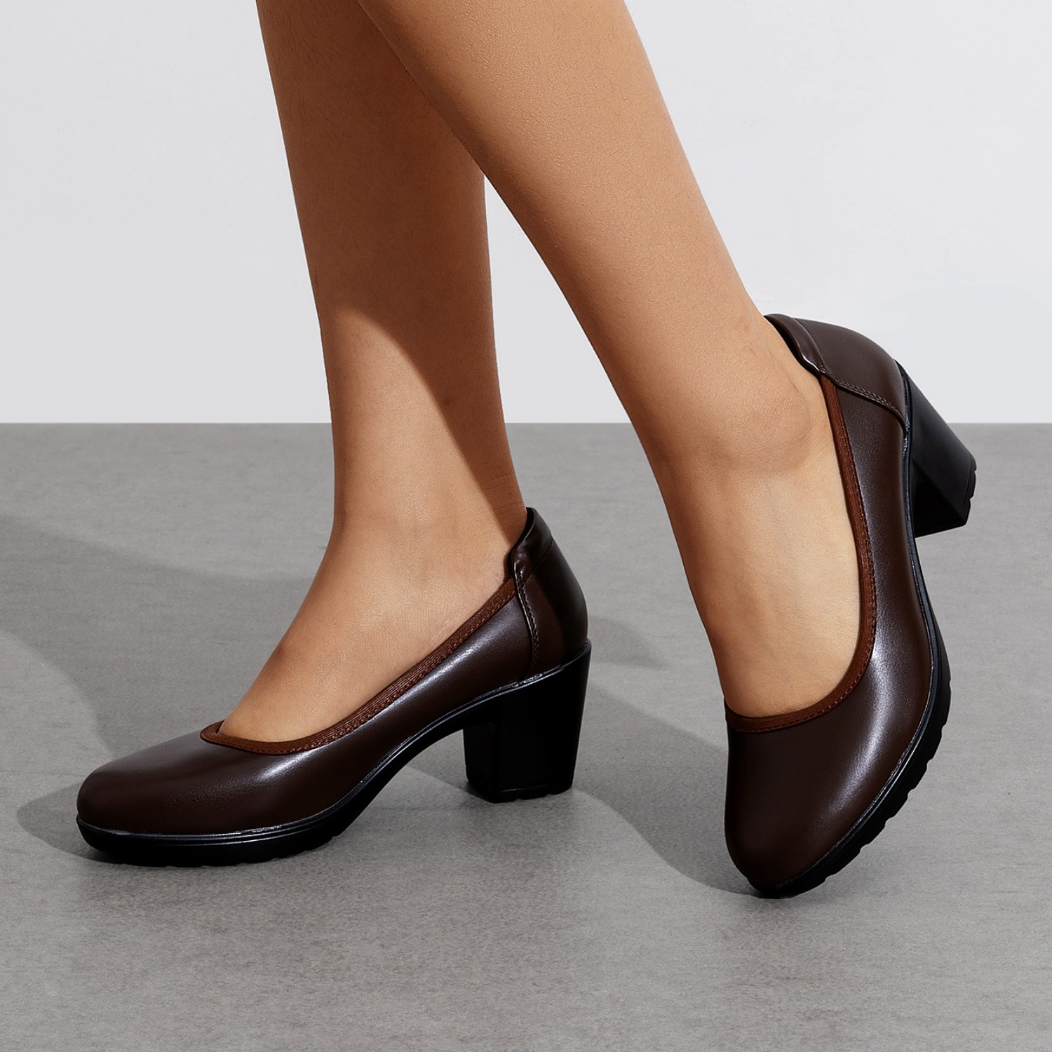 Women All Day Comfort Dress Pumps Low Chunky Heels Daily Wear Office Dress