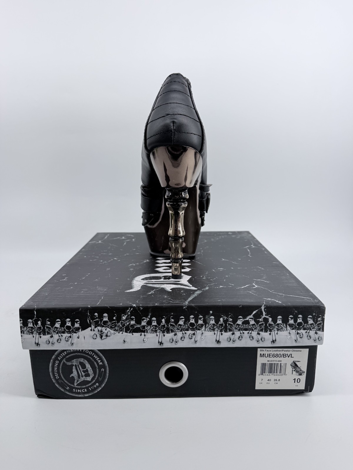 Demonia MUERTO 680 Black Skull Buckle Platform Sheleton Heels