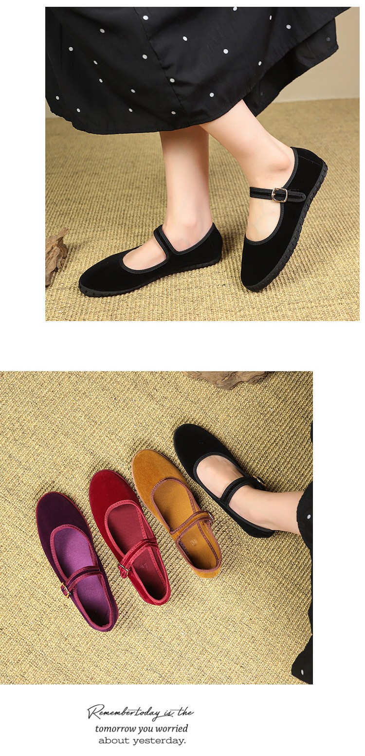 Women’s Velvet Mary Jane Flats Traditional Chinese Comfort Casual Daily Shoes