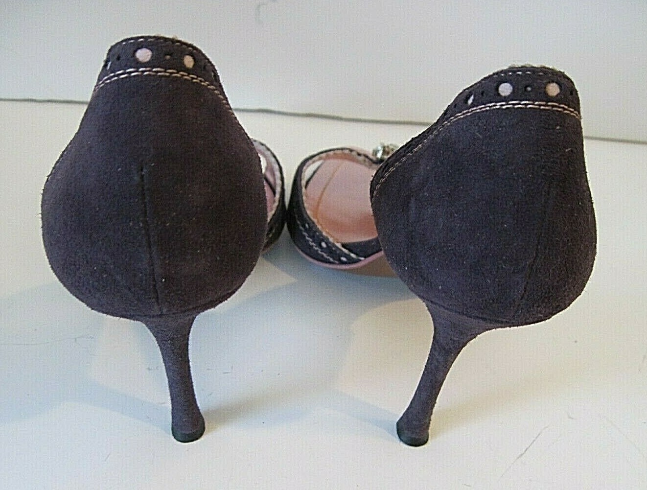 LE SILLA Purple Suede Open-Toe D’Orsay Front Crystals Heels Shoes Size 37
