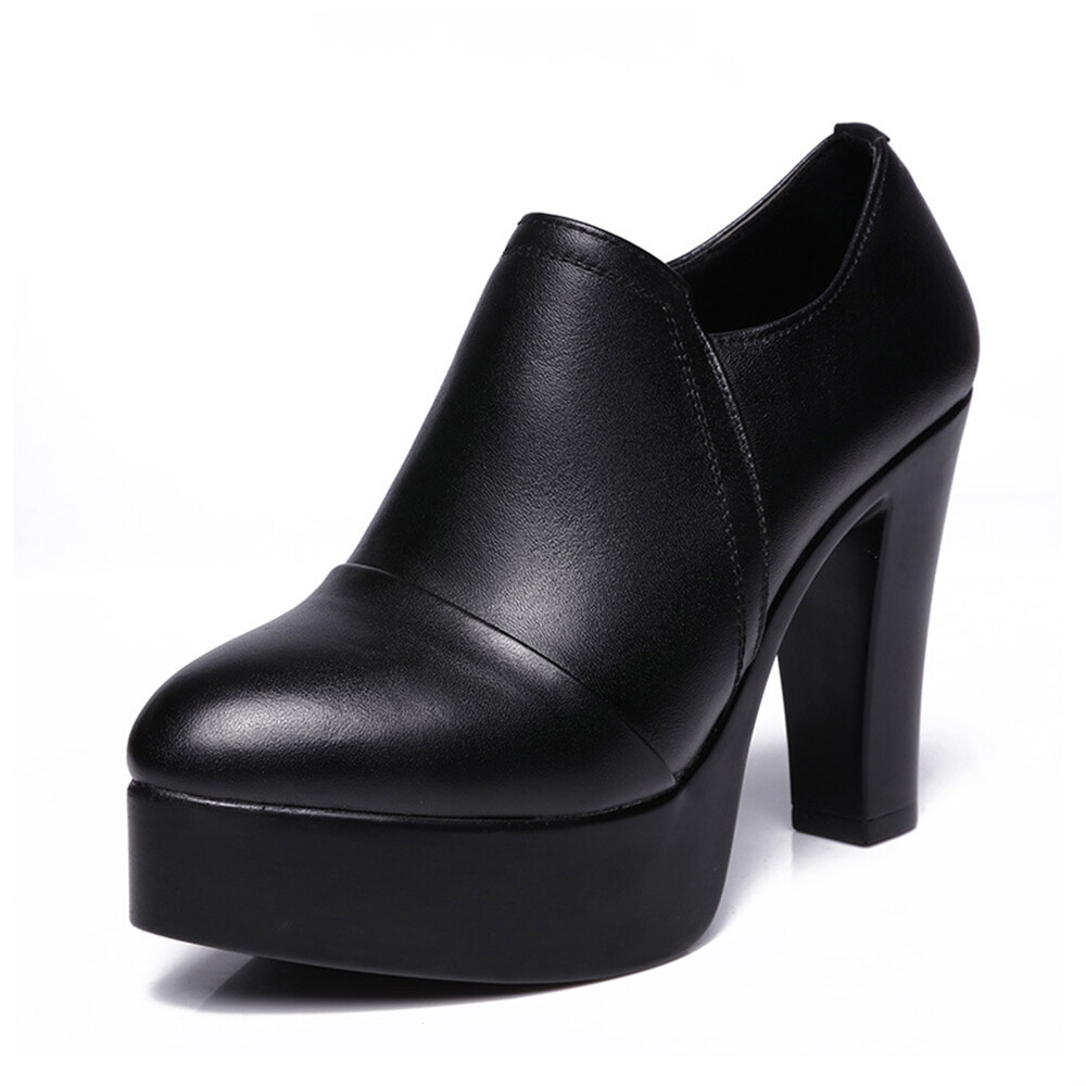 Women’s Block Heel Loafers Soild Color Slip On Work Shoes Fashion Platform Pumps
