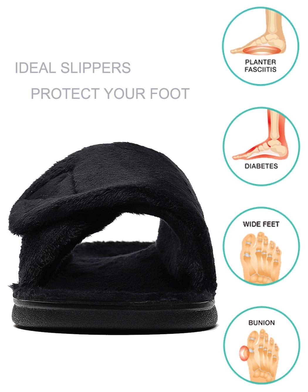 Women’s Plantar Fasciitis Fuzzy House Orthopedic Adjustable Slippers With Arc…