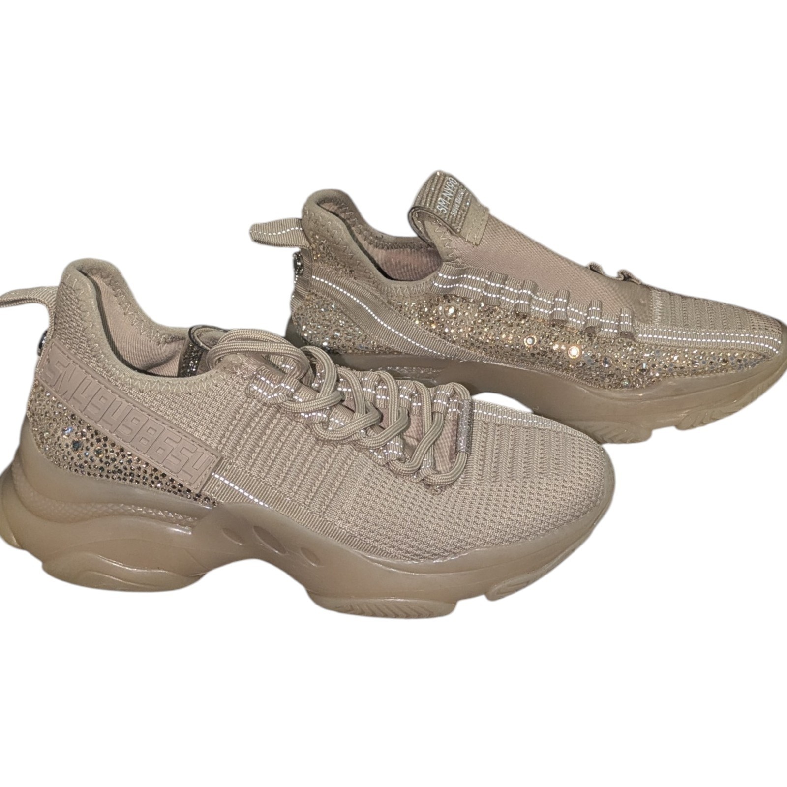 Steve Madden SM NY90 Rhinestone Knit Beige Gold Maxima Glitzy Women’s Size 8.5